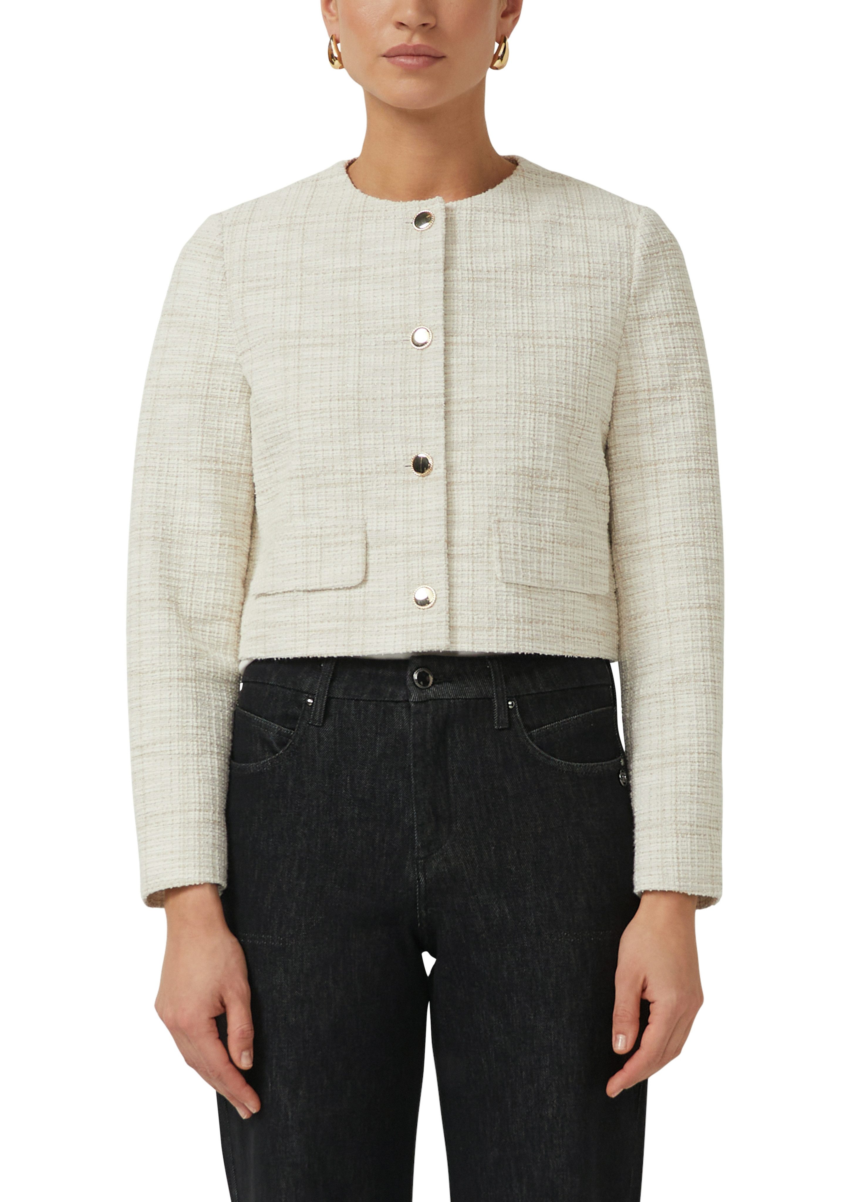 s.Oliver BLACK LABEL Bouclèjacke kurz, mit goldenen Knöpfen