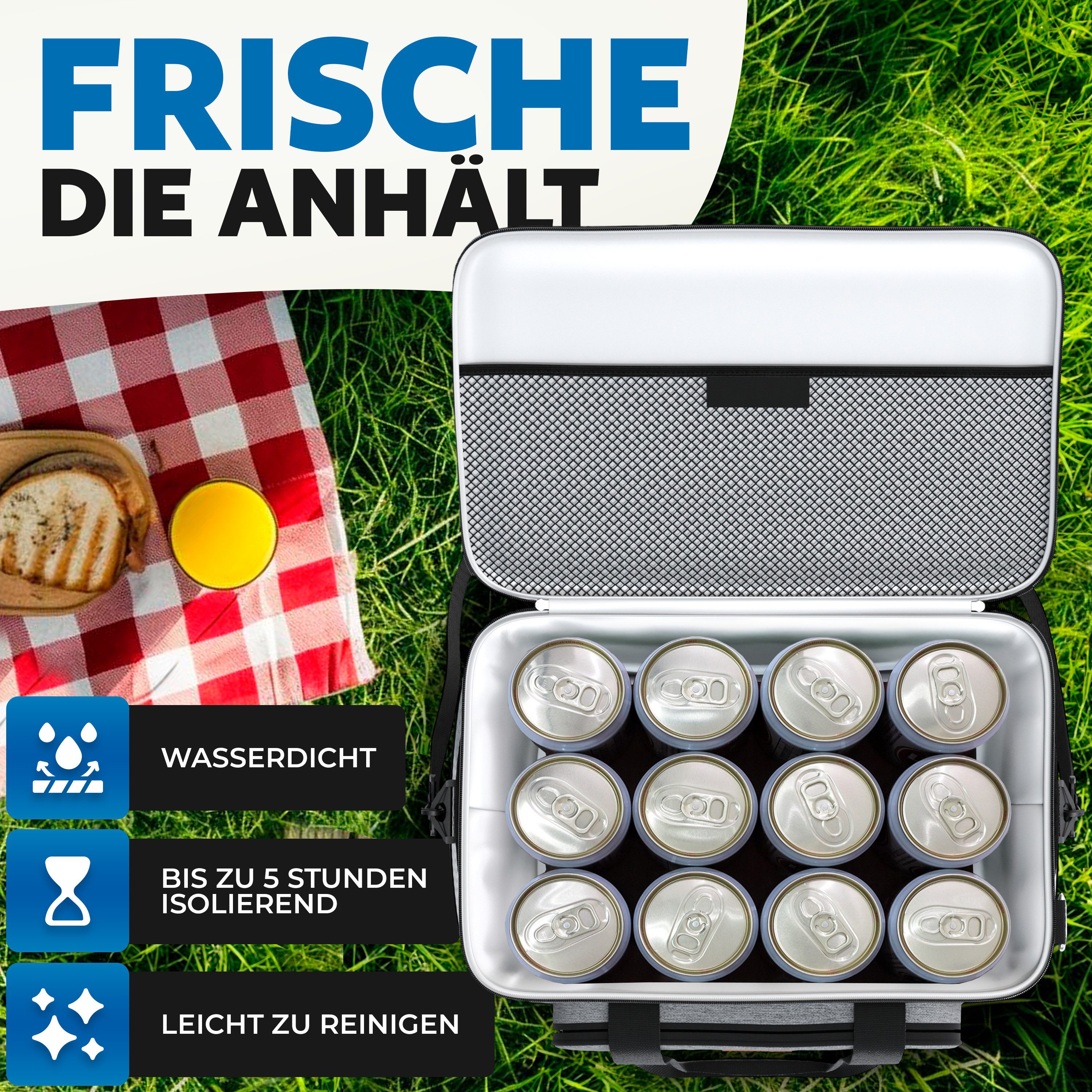 BigDean Thermobehälter 15L Kühltasche bis zu 5h kühl - perfekt für jeden Tag, Oxford Gewebe, (Packung, 1-tlg., Kühlbox), Robust, Langlebig, pflegeleicht