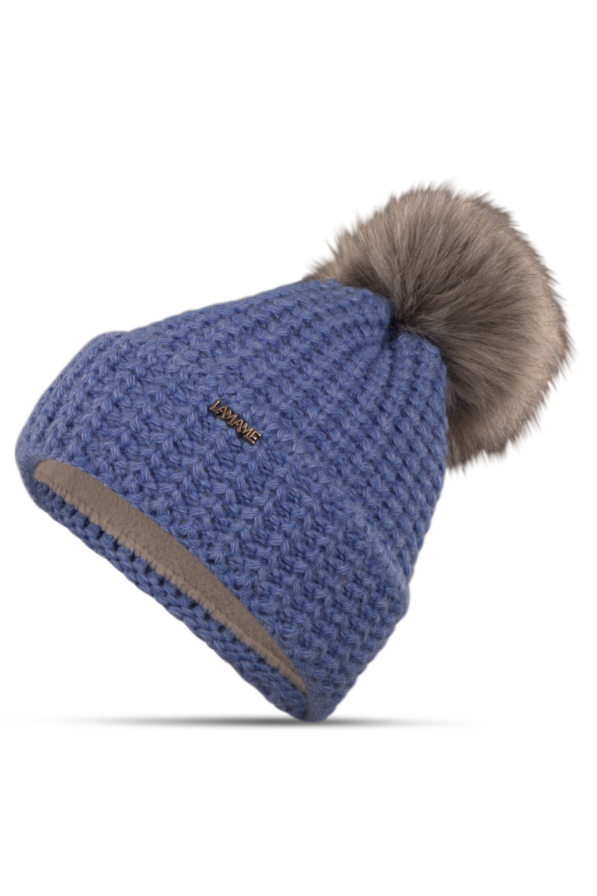 malito more than fashion Strickmütze gefütterte Wintermütze mit Bommel Uni M100 gefütterte Wintermütze mit Bommel Unifarben Onesize