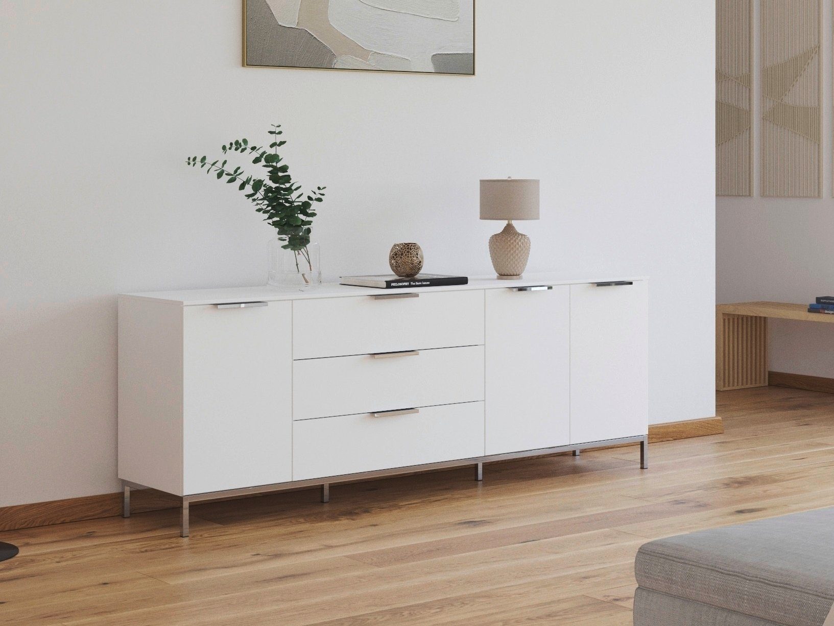 rauch Kombikommode Kommode Türkommode Sideboard Kombikommode FLIPP (Breite 200 cm mit 2 Einlegeböden), 3-türig mit 3 Schubladen und Soft-Close-Funktion