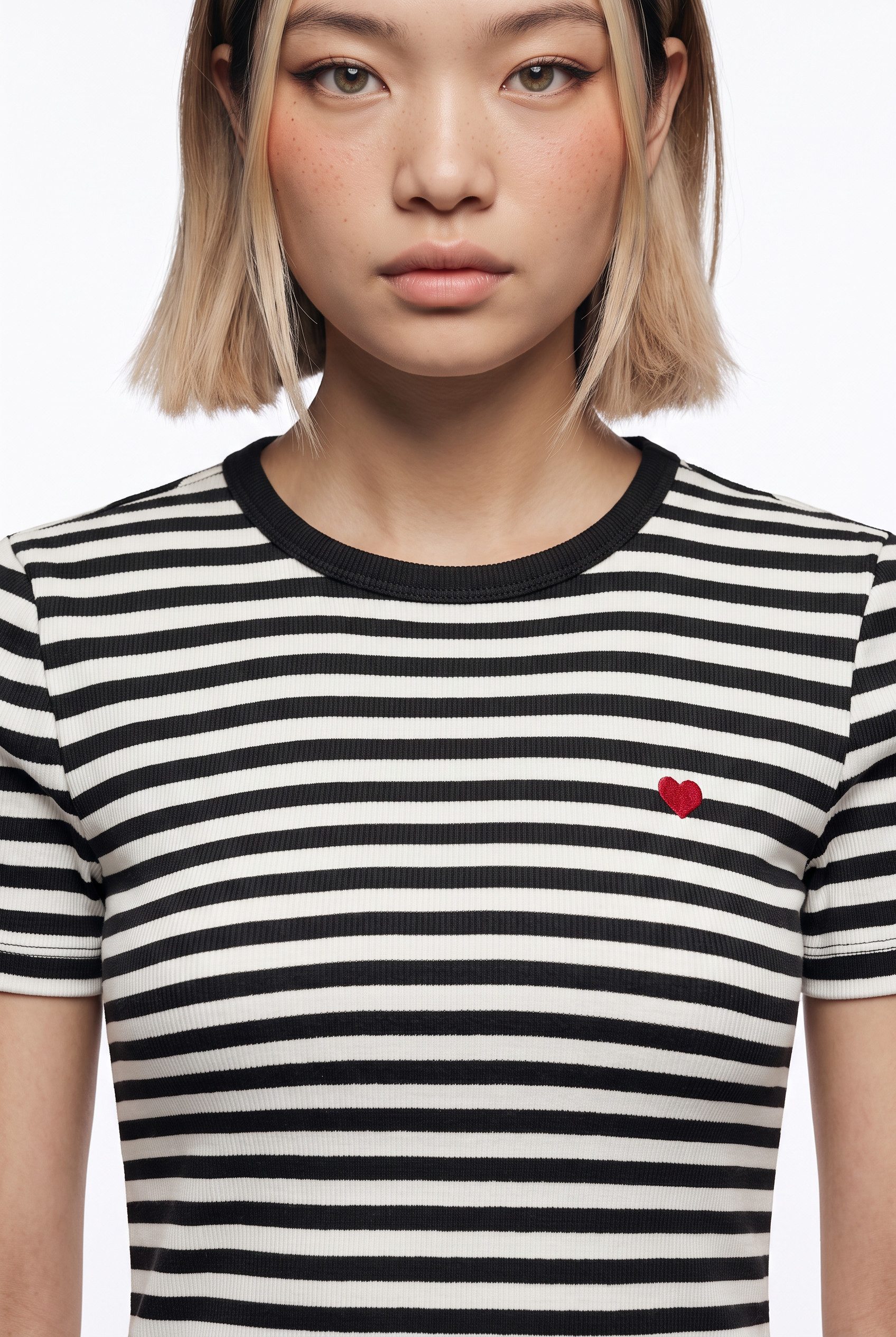 ONLY Kurzarmshirt ONLVAL S/S O-NECK STRIPE TOP JRS Baumwollmischung, regular fit, kleine Herz Stickerei – Bild 3 von 5