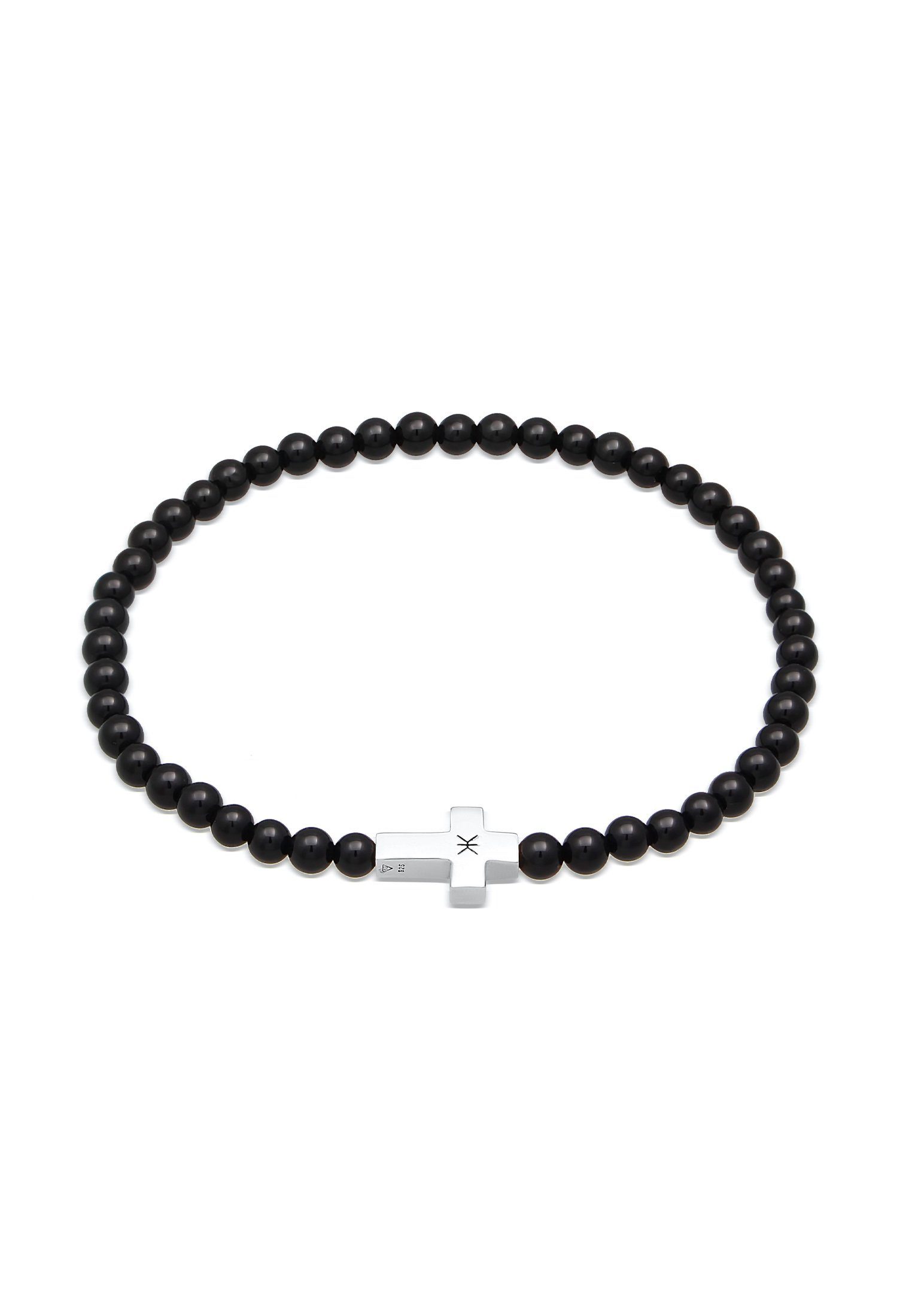Silberarmband Onyx Perlen Kreuz Vintage 925 Silber