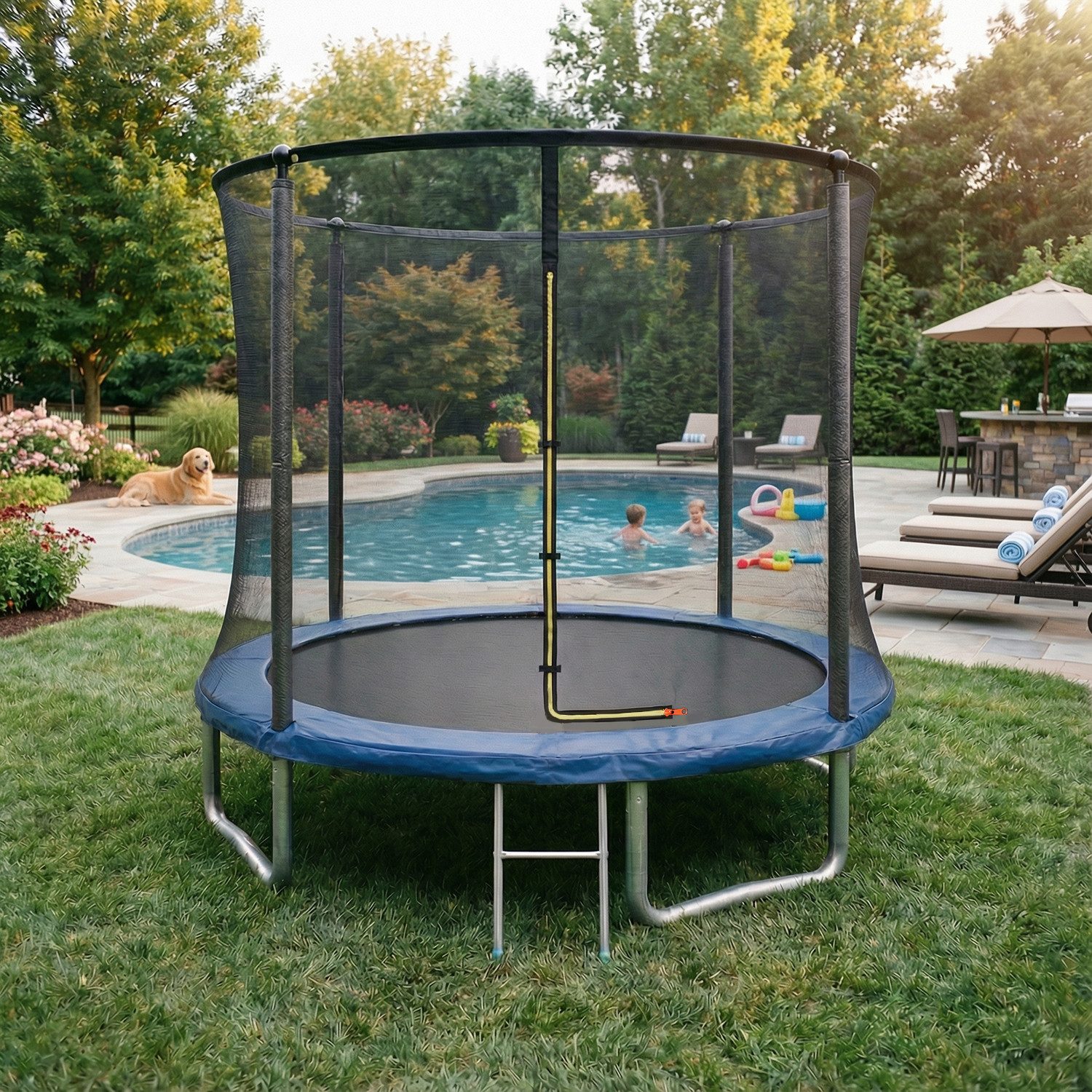 HOMALL Gartentrampolin Kindertrampolin, Outdoor-Trampolin, Durchmesser 183/222/290/360 cm, Ø 290 cm, (Ausgestattet mit Sicherheitsnetz, Leiter und 360°-Gelander, maximale Tragkraft 150 kg,ostern geschenke)