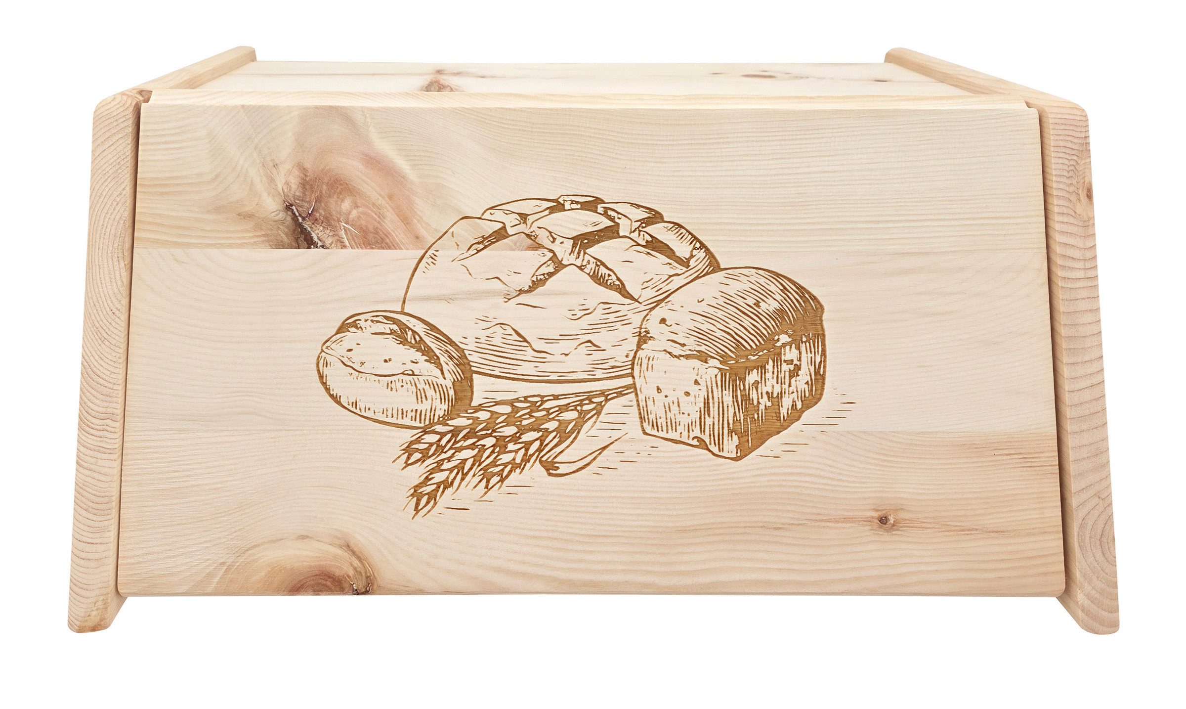 ERST-HOLZ Brotkorb Metalfreie Holz-Brotbox mit Klappe und Gebäckgravur aus Zirbe