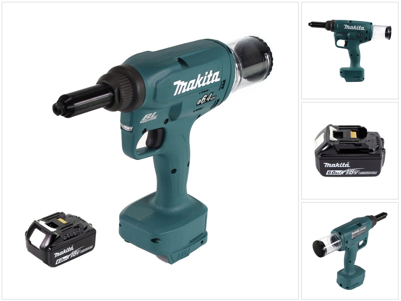 Makita Blindnietzange DRV 250 G1 Akku Blindnietsetzgerät 18V 20kN Brushless + 1x Akku 6,0Ah