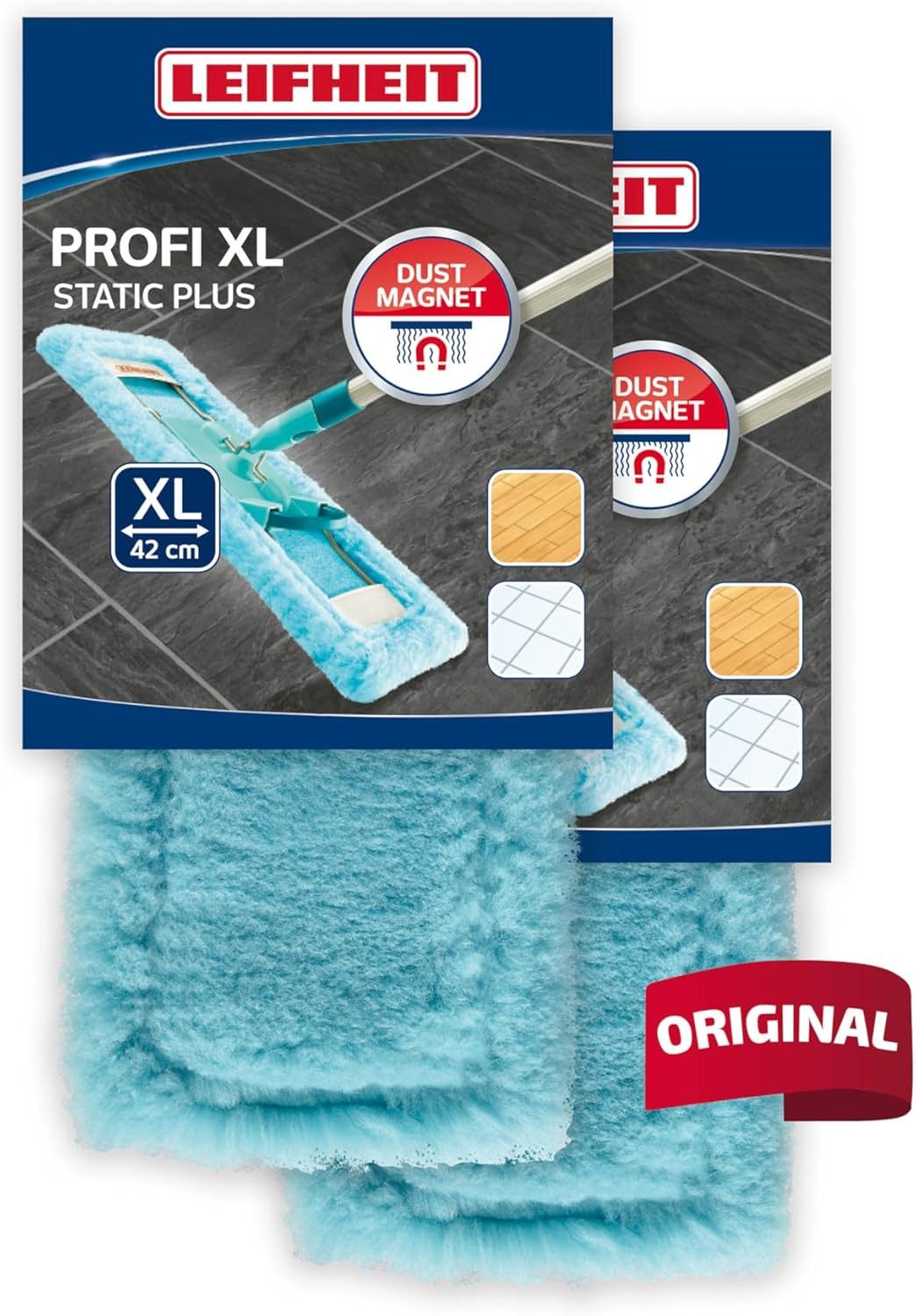 Leifheit Profi static plus 42 cm 55118 Profi für alle Bodenarten 2 Stück Wischbezug