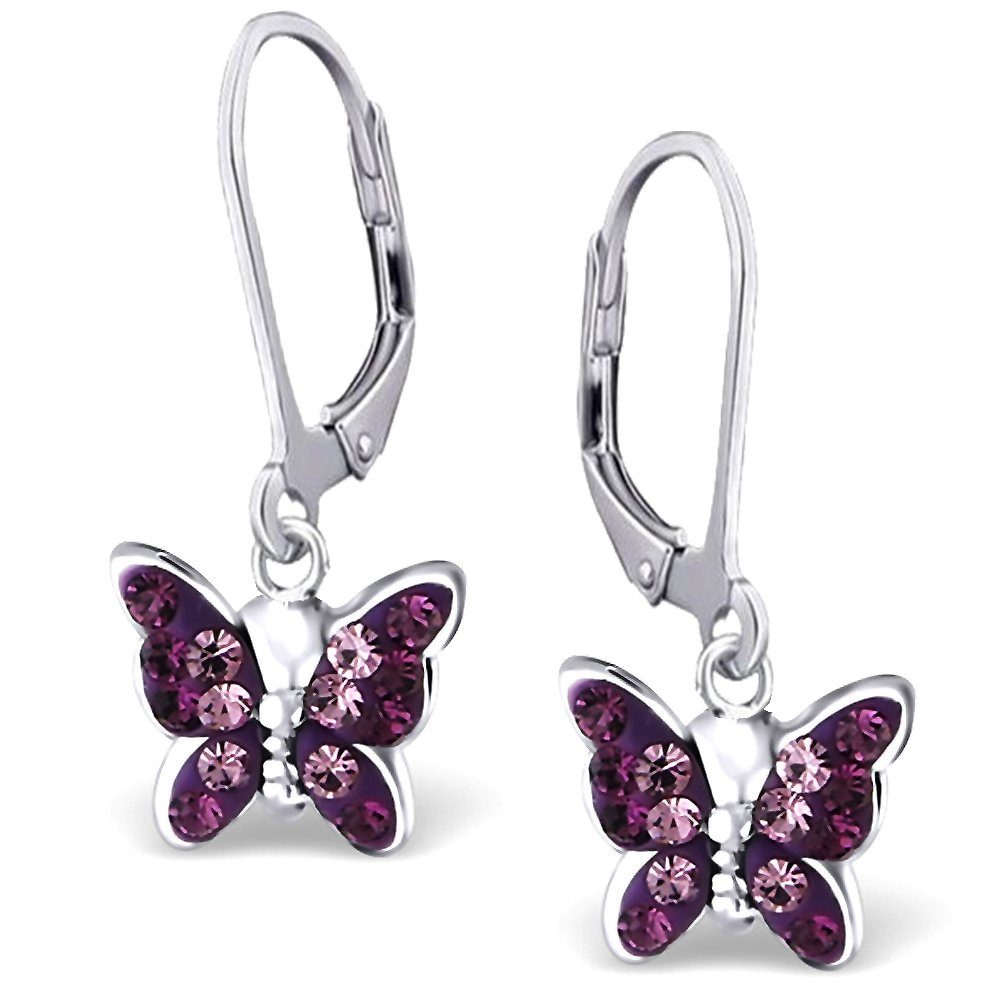 Limana Paar Ohrhänger Mädchen Kinder hängende Ohrringe echt 925 Sterling Silber Schmetterling k407o lila