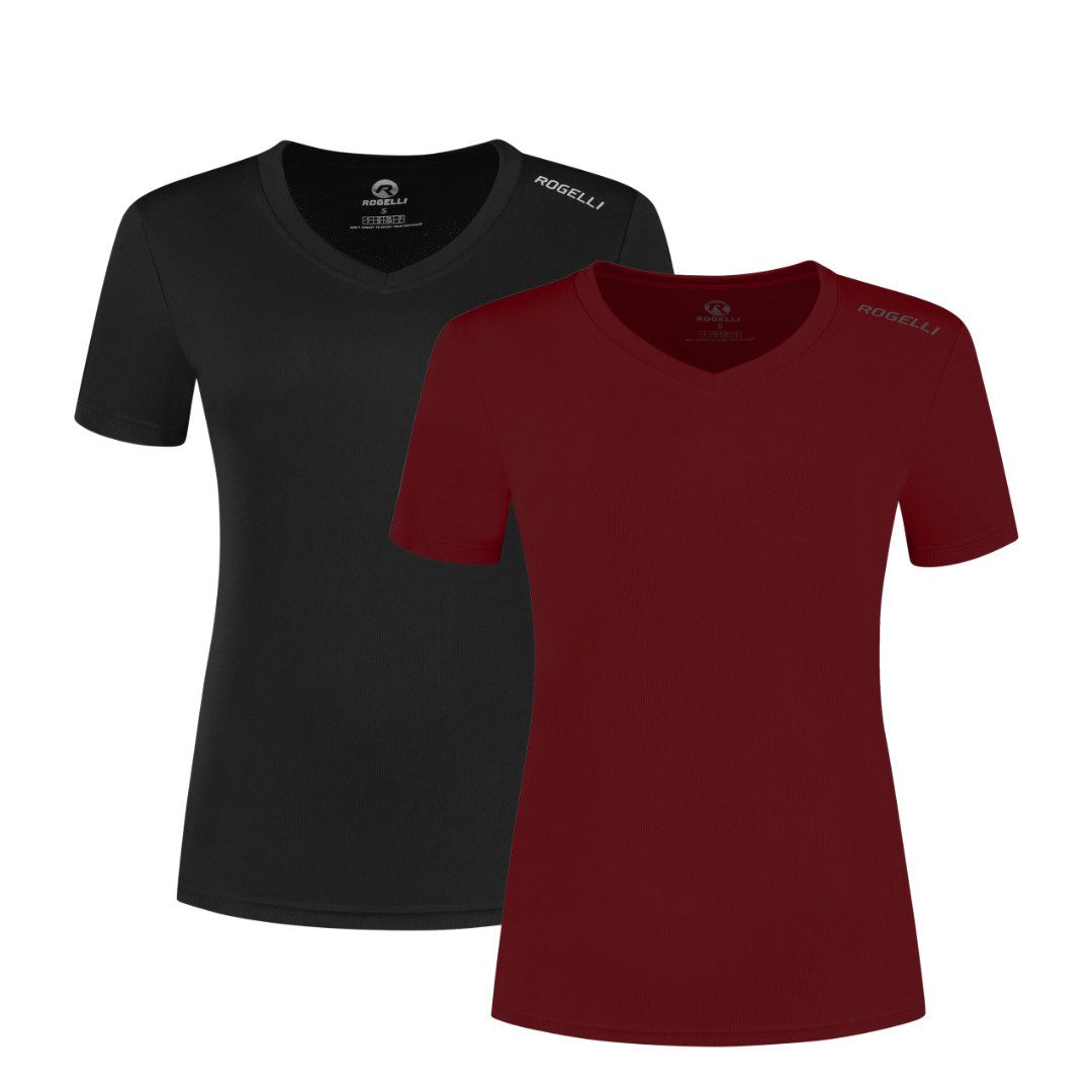 Rogelli Funktionsshirt Lauf T-Shirt Damen Atmungsaktiv Kurzarm 2er-Pack – Schwarz & Rot