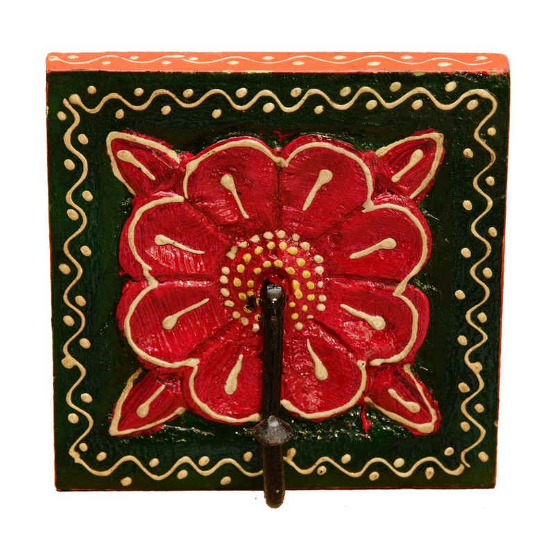 Casa Moro Wandhaken »Orientalischer Kleiderhaken Kadira Grün-Rot quadratisch Holz & Metall«, Kunsthandwerk