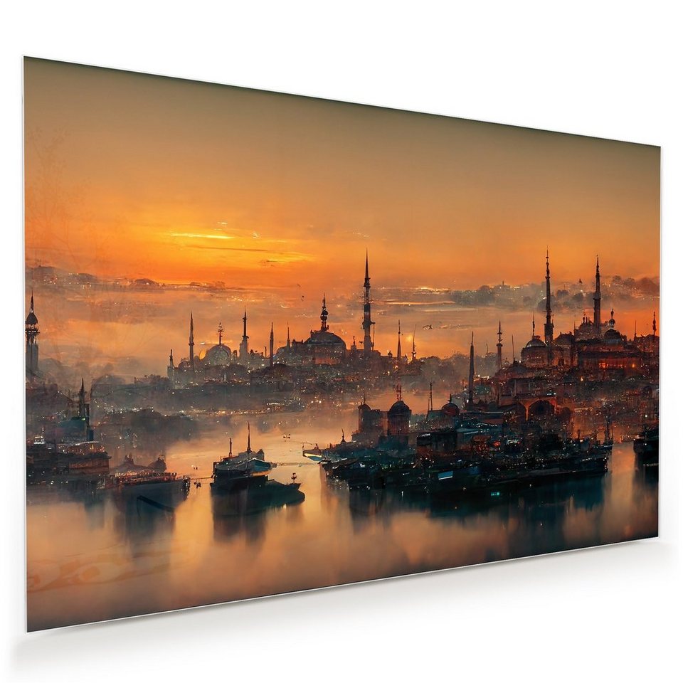 Primedeco Glasbild Wandbild Panorama Istanbul, Sunset mit Aufhängung,  Städte & Länder