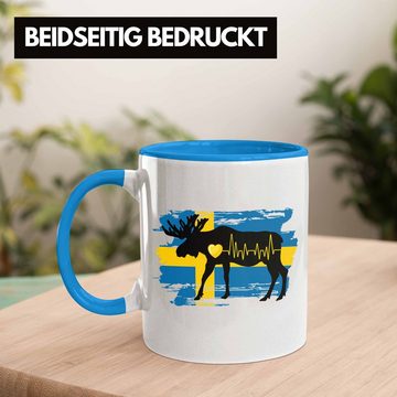 Trendation Tasse Trendation - Schweden Elch Herzschlag Tasse Geschenk für Schweden-Fans