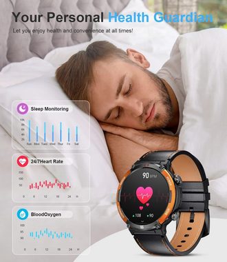 Lige Smartwatch (1,52 Zoll, Android iOS), Herren mit Telefonfunktion Bluetooth 420mAh Akku 5ATM Wasserdicht Uhr