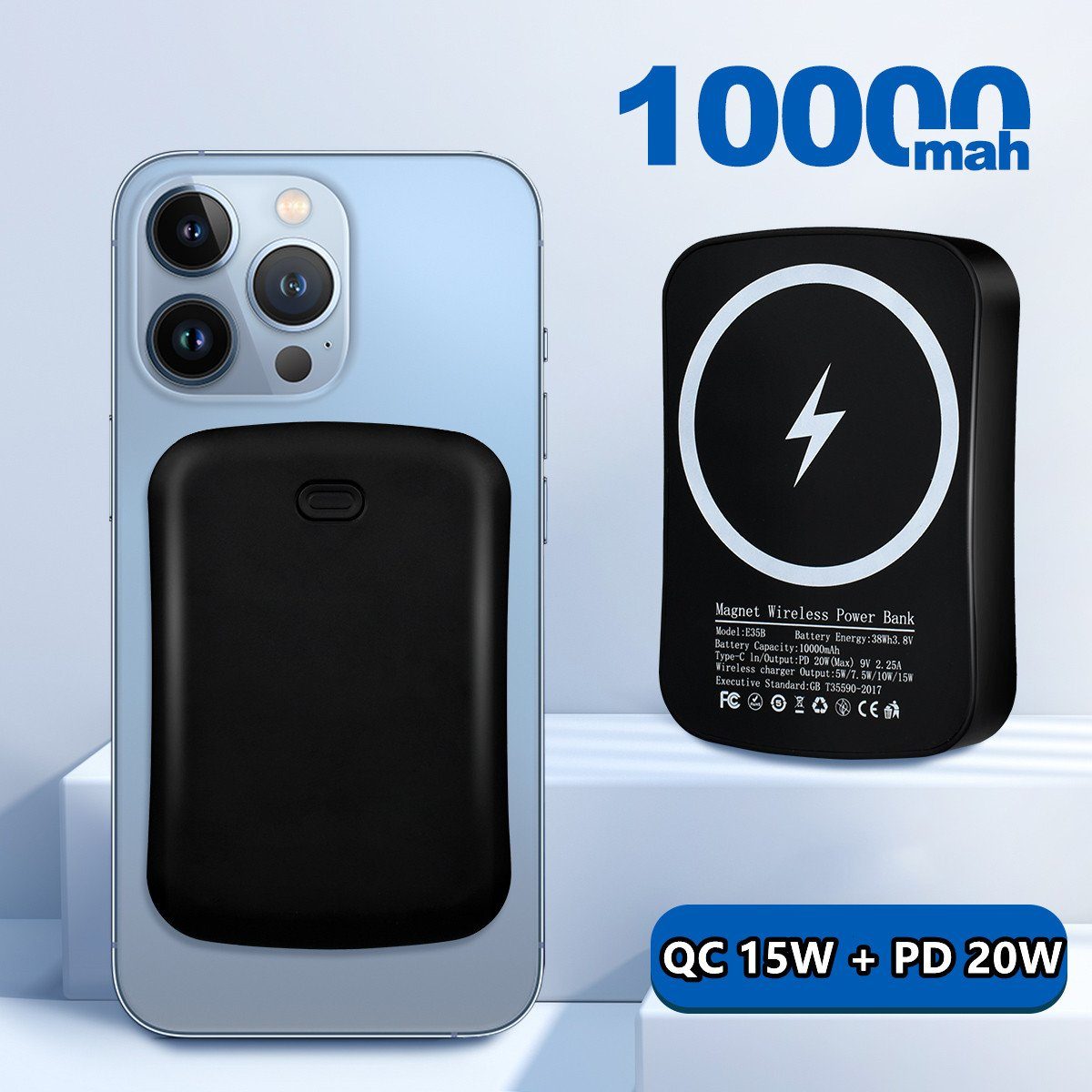 7Magic Powerbank PD 20 W Magnetic 15 W Wireless Charger 10000 mAh,  tragbares magnetisches Ladegerät Notfallstromversorgung