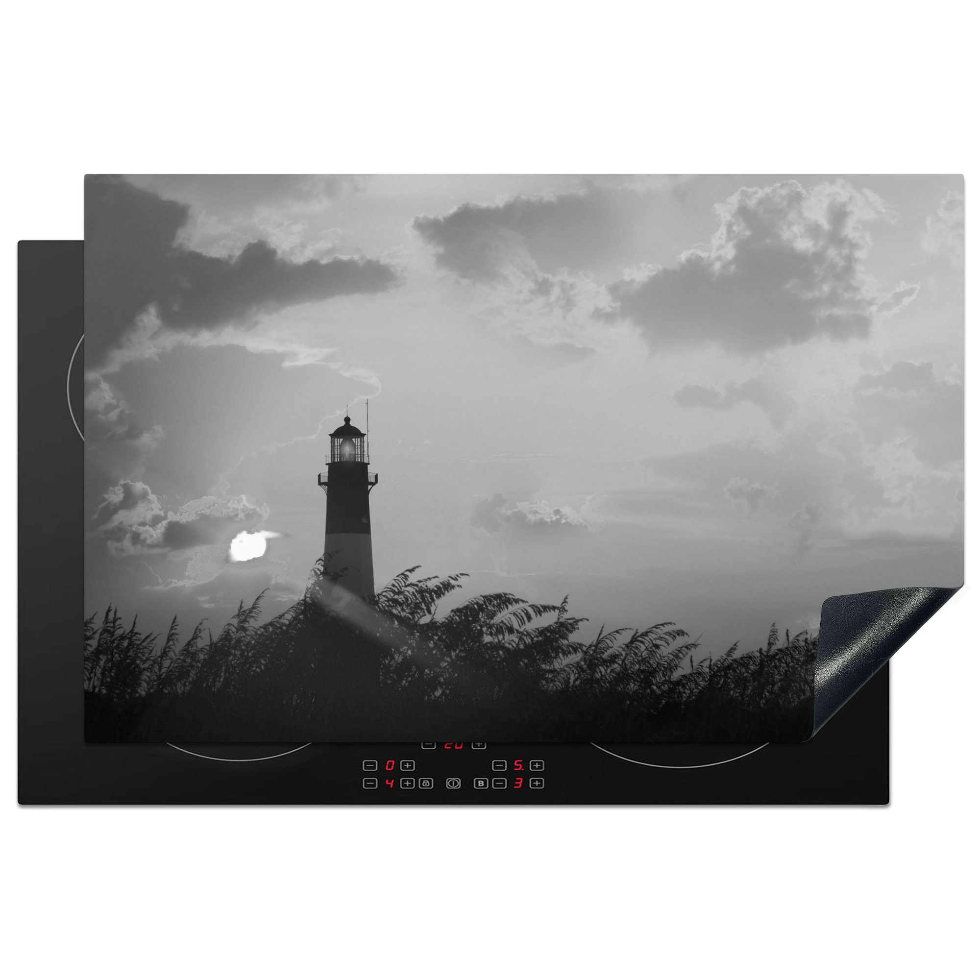 MuchoWow Herdblende-/Abdeckplatte Leuchtturm - Gras - Sonne, Vinyl, (1 tlg), 81x52 cm, Induktionskochfeld Schutz für die küche, Ceranfeldabdeckung