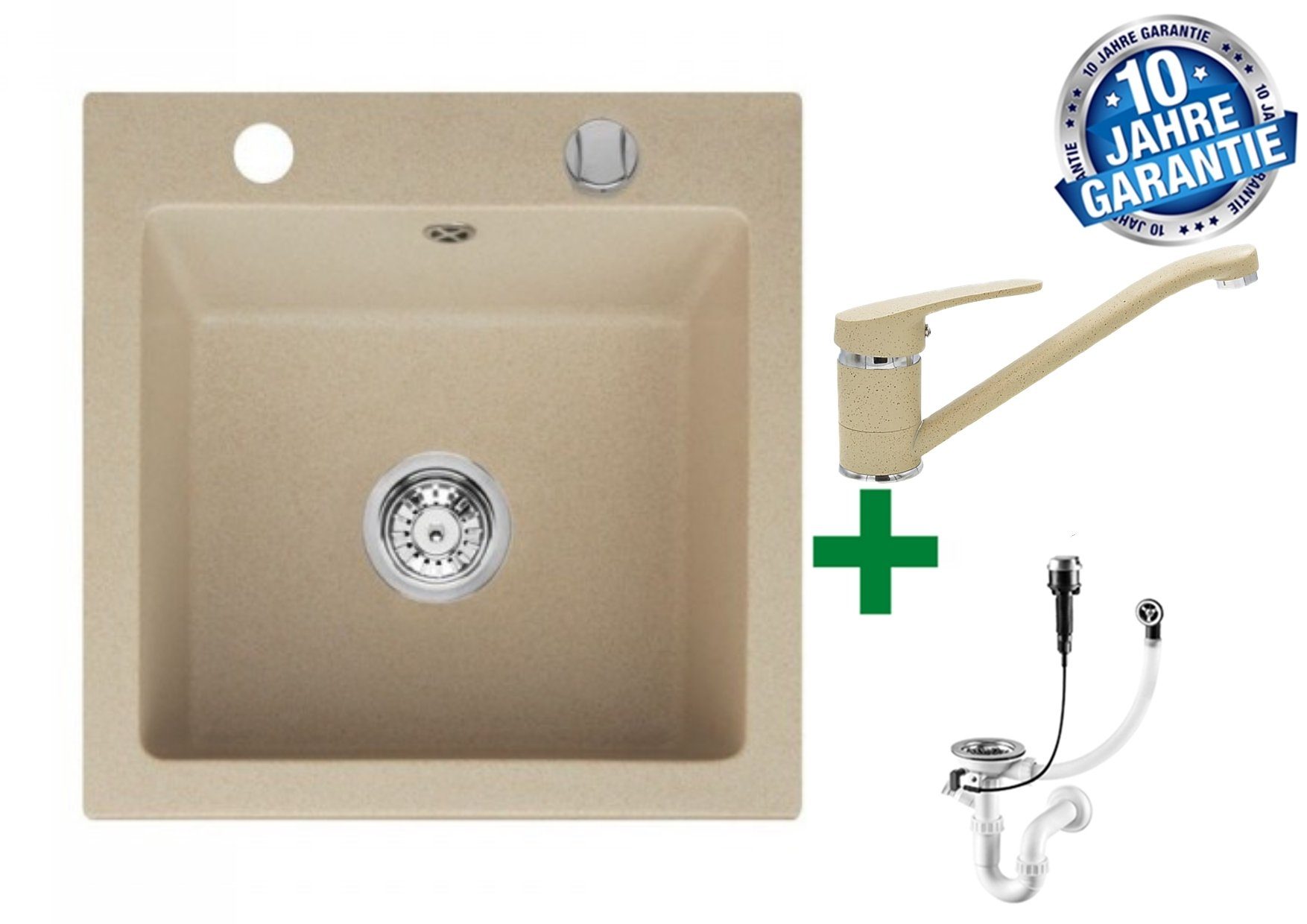 Faizee Möbel Granitspüle Granitspüle 48x50 + Armatur klein Küchenspüle Spülbecken, Eckig