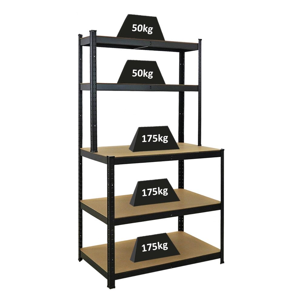 PROREGAL® Werkbank Packtisch GIANT BEAST, HxBxT 180x100x60cm, Fachlast 175kg, Schwarz, Stabile Arbeitsbank Kommissionierungstisch Arbeitstisch für Lager