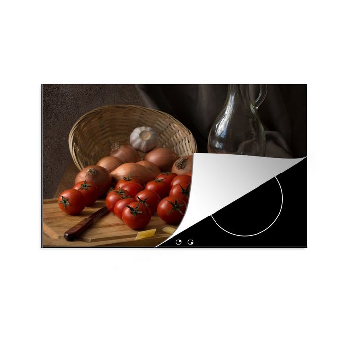 MuchoWow Herdblende-/Abdeckplatte Schneidebrett - Gemüse - Stillleben - Pasta - Aus - Tomate - Vinyl (1 tlg) induktionskochfeld Schutz für die küche Ceranfeldabdeckung