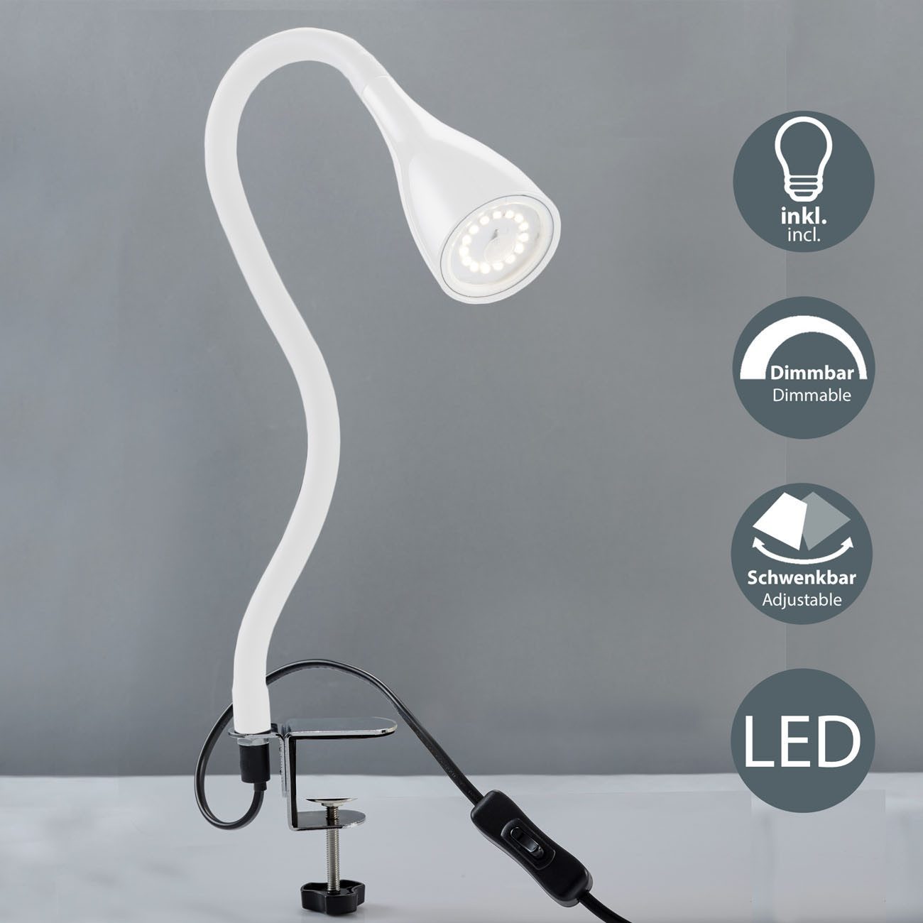 B.K.Licht Tischleuchte LED Klemmleuchte dimmbar flexibel günstig online kaufen