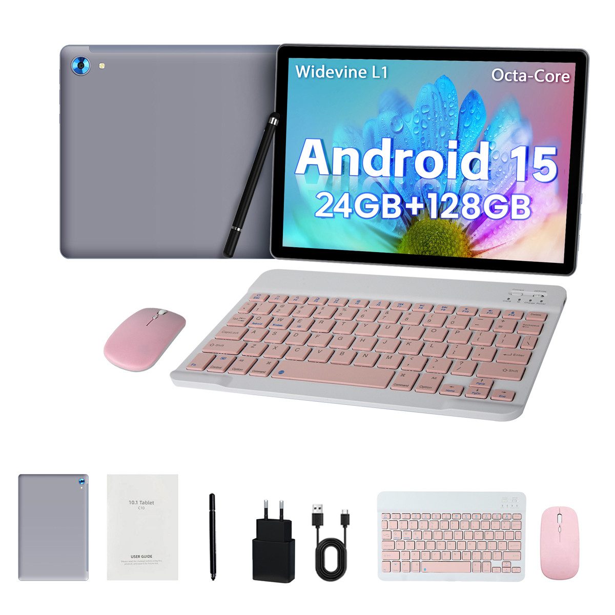 BUFO 10,1 Zoll, Octa-Core 4GB/6GB RAM+128GB, 1280x800 IPS HD, Android 15/16 Tablet (10", 128 GB, Android 15, WiFi 6, GMS-Zertifizierung, mit Stift/Maus/Tastatur)