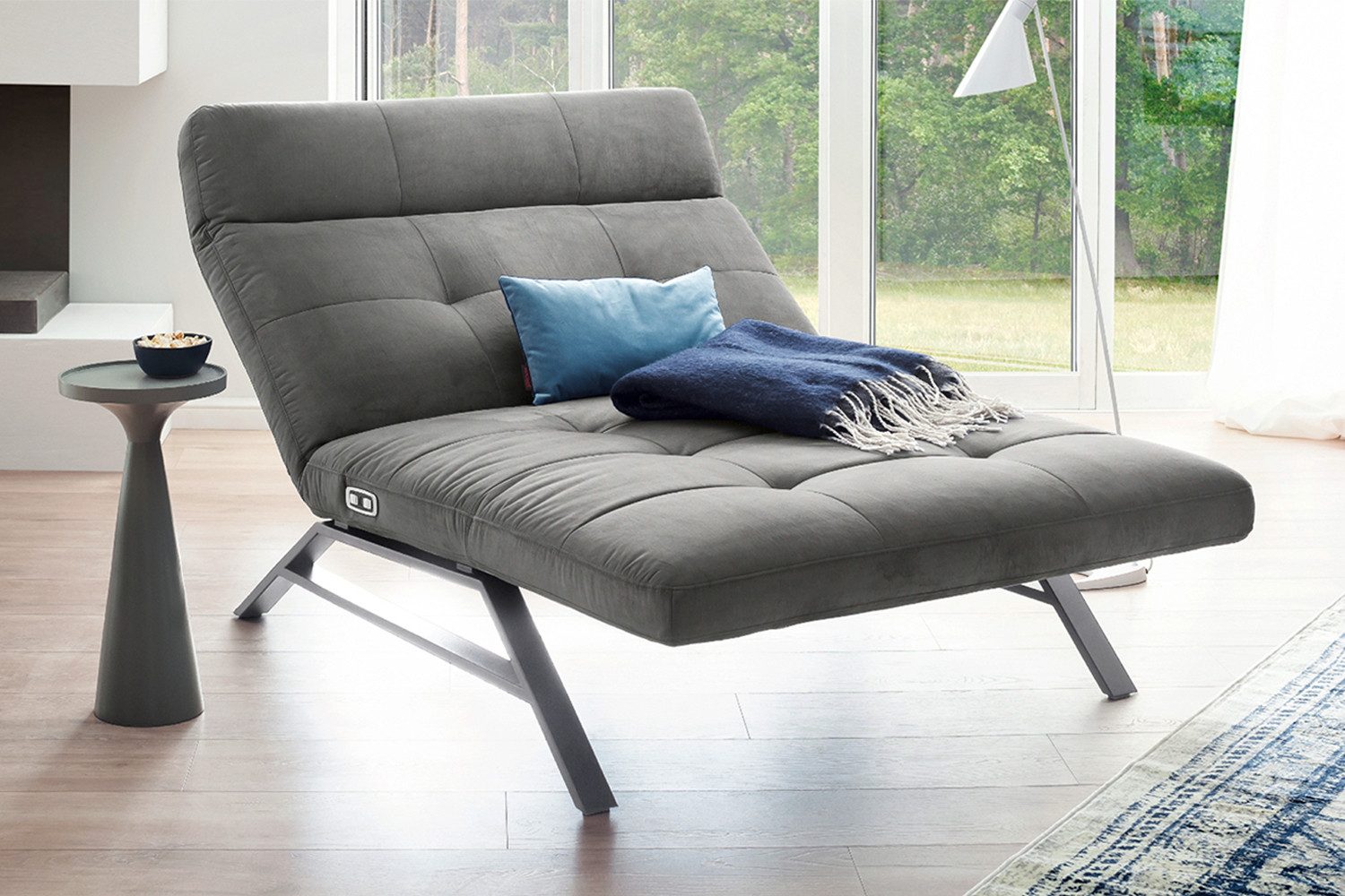 KAWOLA Relaxliege AMERIVA, Velvet, Fuß schwarz oder chrome, verschiedene Breiten und Farben