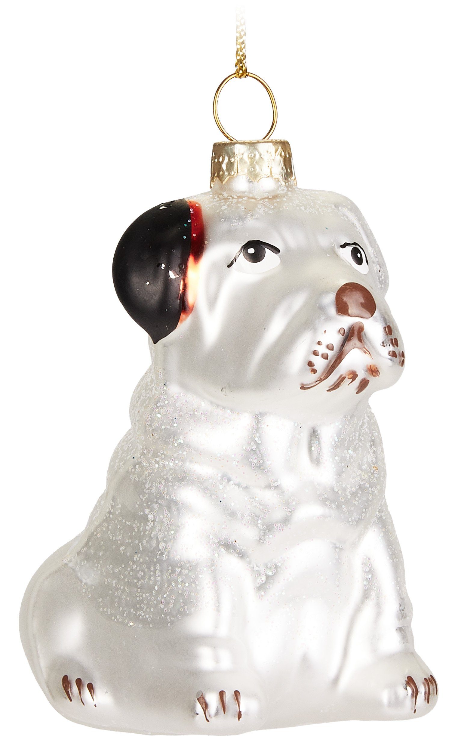 cm 7,9 Anhänger Weihnachtsmütze Figuren aus Baumkugel Christbaumschmuck Weihnachtskugel Deko Weiß Glas Handbemalte mit - Lustige Mundgeblasener Bulldogge Hund Christbaumschmuck (1-tlg), Englische - BRUBAKER