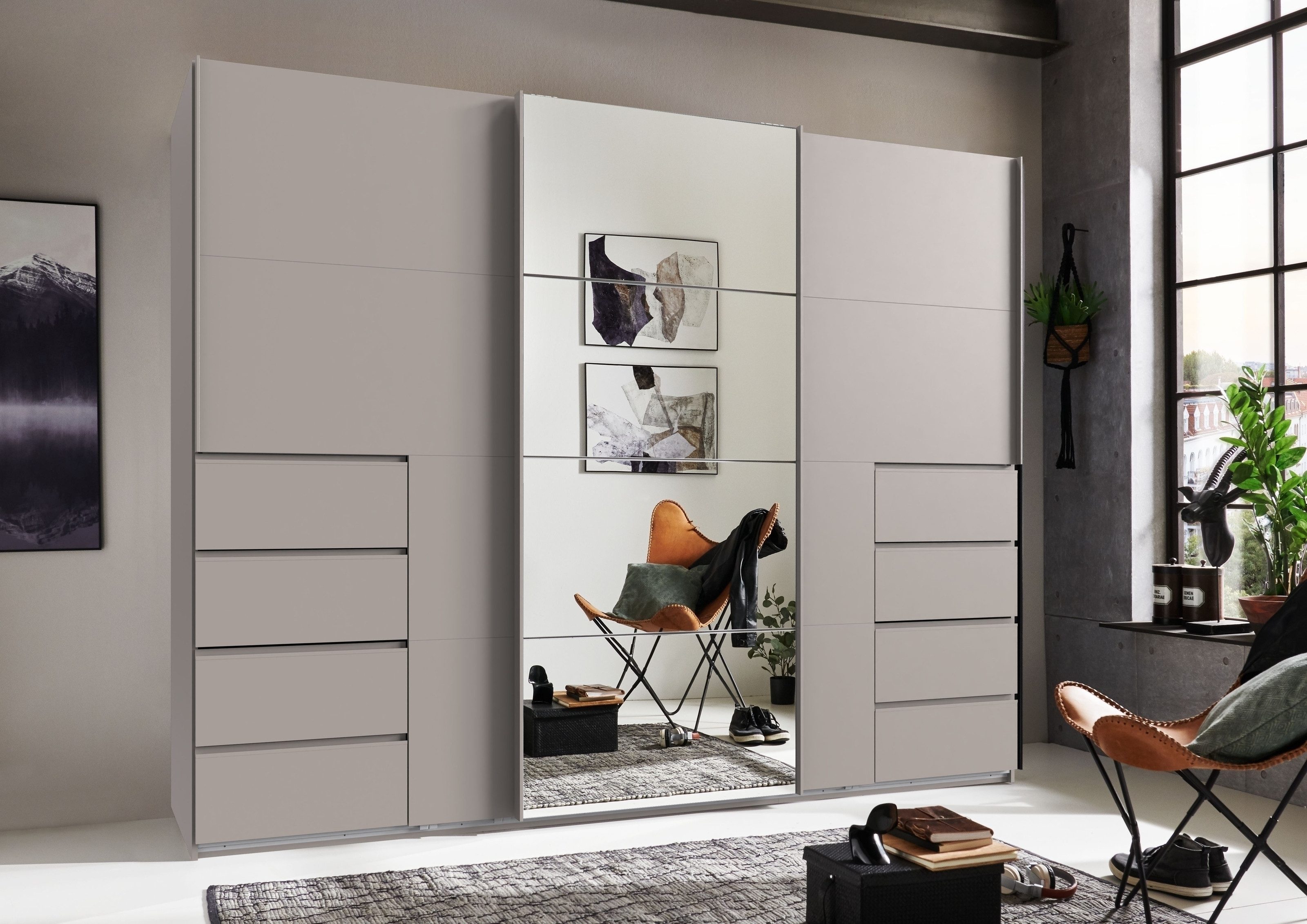 freiraum Schwebetürenschrank BALI in KASCHMIR / SPIEGEL - 270x208x64cm (BxHxT)