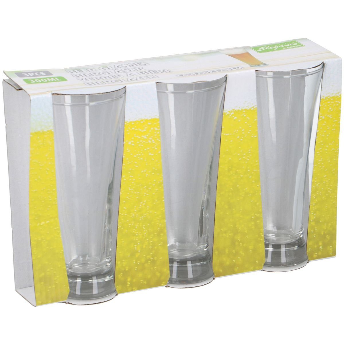 CUISINE ELEGANCE Tasse Pilsglas 3 Stück Pilsglas Trinkglas Set 0,3L Wasserglas 7,9x17,5cm, Glas