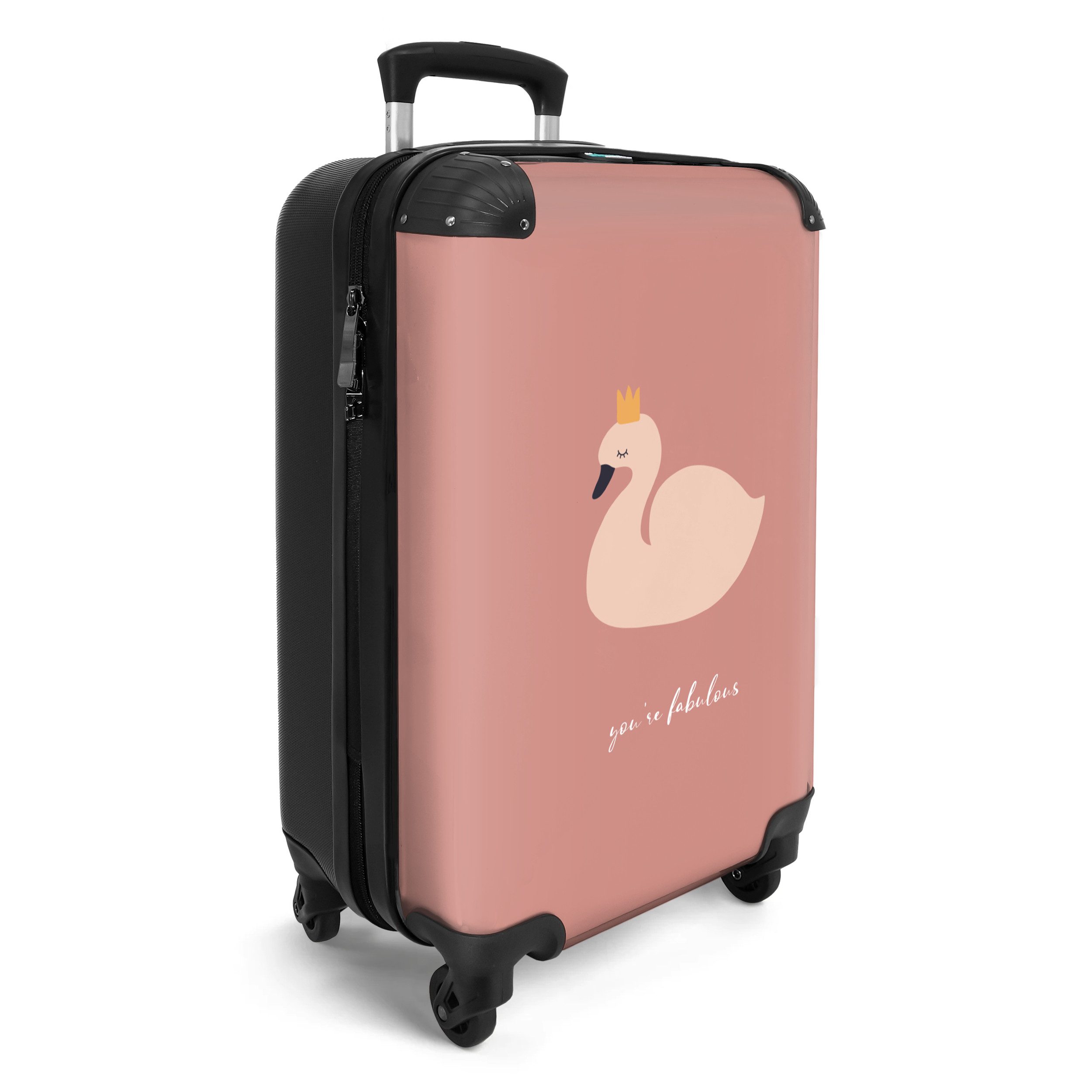 NoBoringSuitcases.com© Kinderkoffer Schwan - Rosa - Krone - Du bist fabelhaft - Sprichwörter 55x35x20cm, Handgepäck-Koffer, Kinderkoffer, Reisekoffer Mädchen