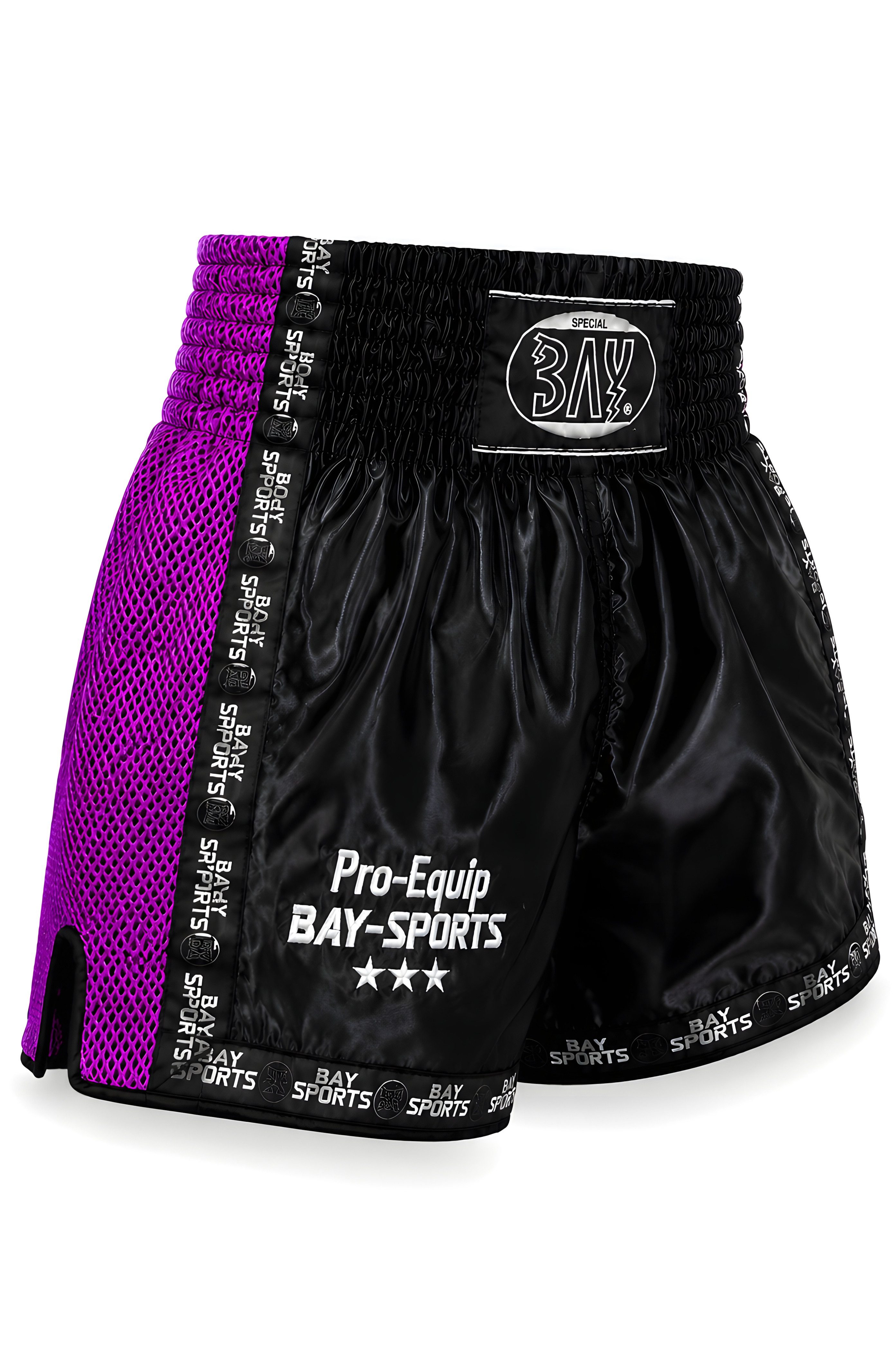 BAY-Sports Shorts Pro Equip lila schwarz Sporthose kurz Fitness Streetwear Workout Cool (100 % Polyester) Mesh, Locker, Leicht, Freizeit, Sportswear