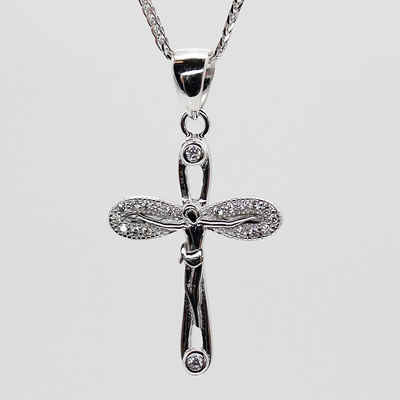 ELLAWIL Kreuzkette Silberkette Kette mit Kreuz Jesus Anhänger Damen Zirkonia Halskette (Kettenlänge 50 cm, Sterling Silber 925), inklusive Geschenkschachtel