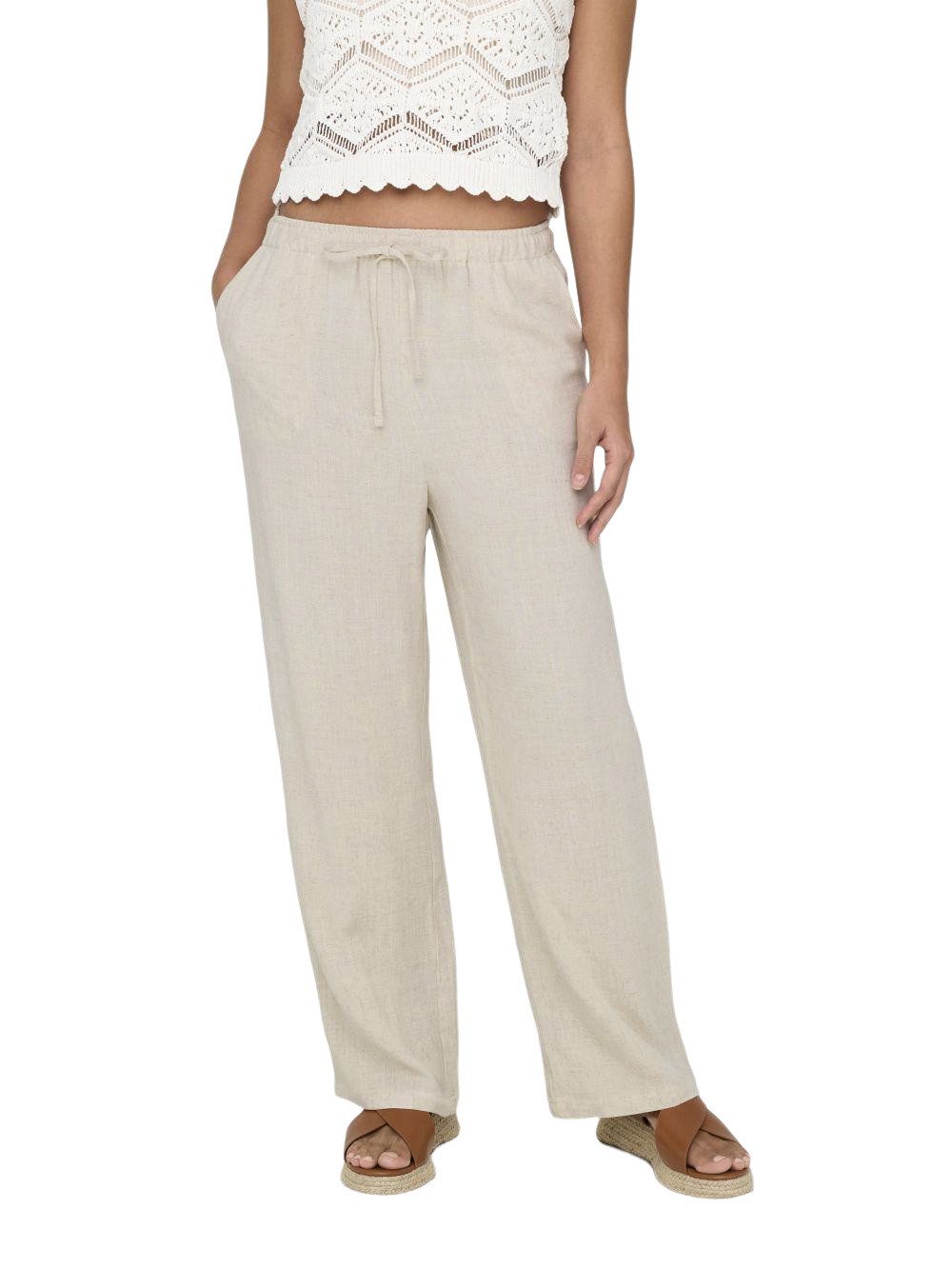 Only Damen Hose ONLSIESTA MW PULL-UP LINEN Mid Waist Relaxed Fit günstig online kaufen