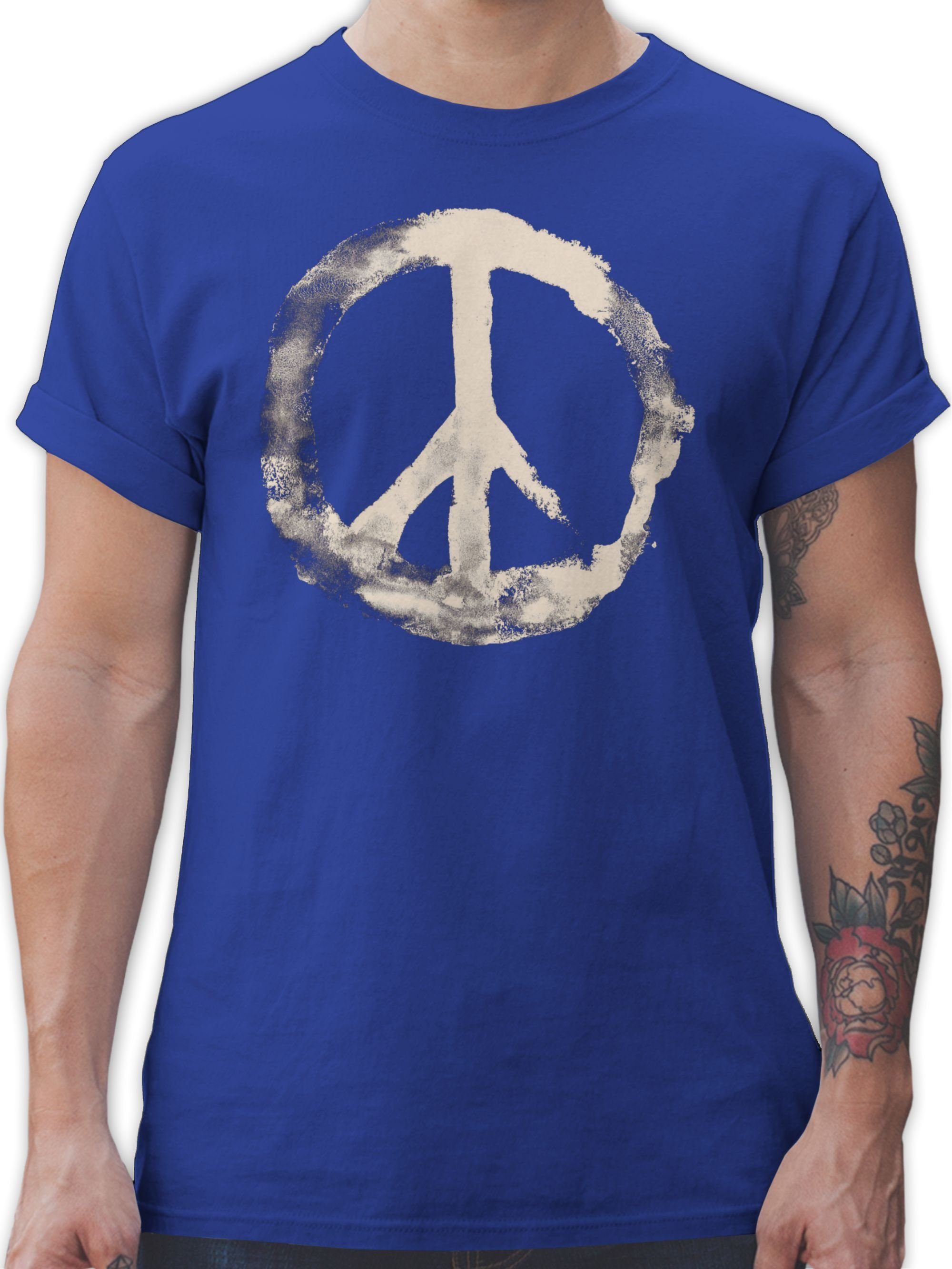 Shirtracer T-Shirt Frieden - Peacesymbol weiss Sprüche Statement 2 Royalblau