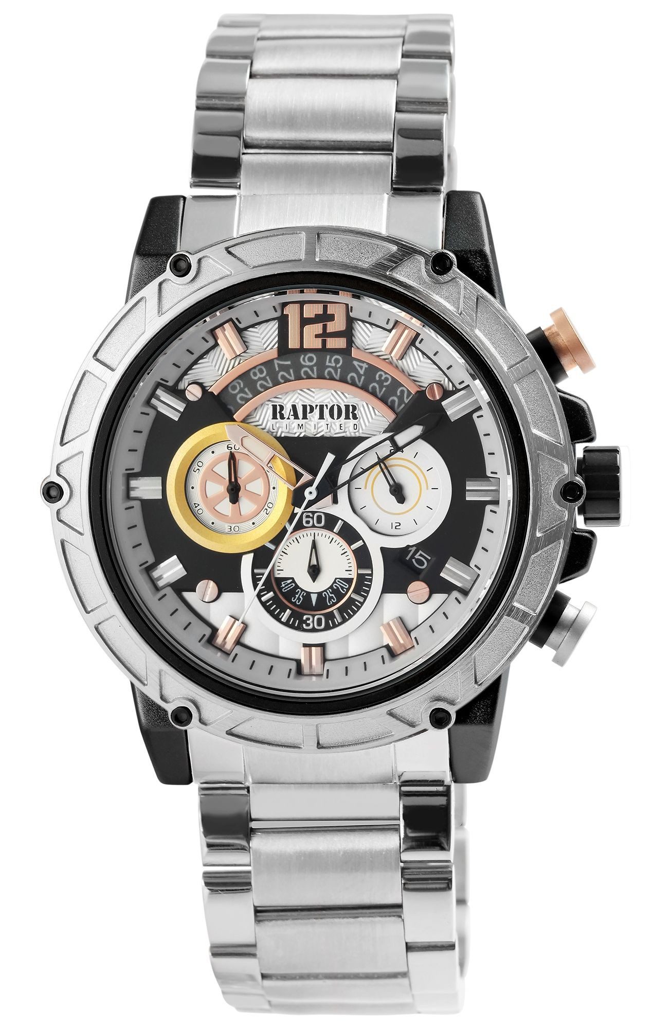 Raptor Quarzuhr Rakan mit Edelstahlband, 3 ATM, Chronograph