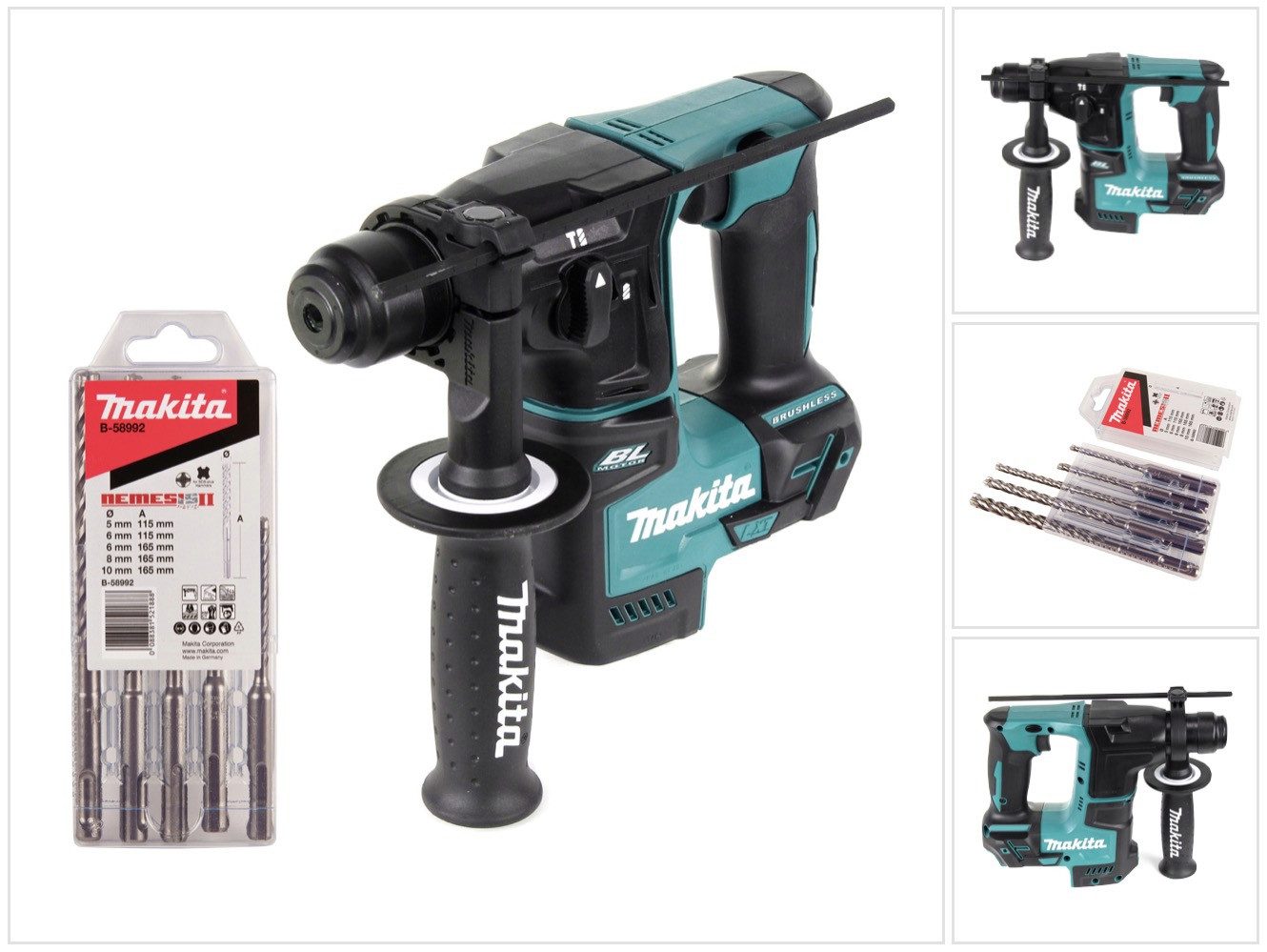 Makita Akku-Bohrhammer DHR 171 Z 18 V 1,2 J SDS plus Brushless + 5 tlg. Bohrer Set