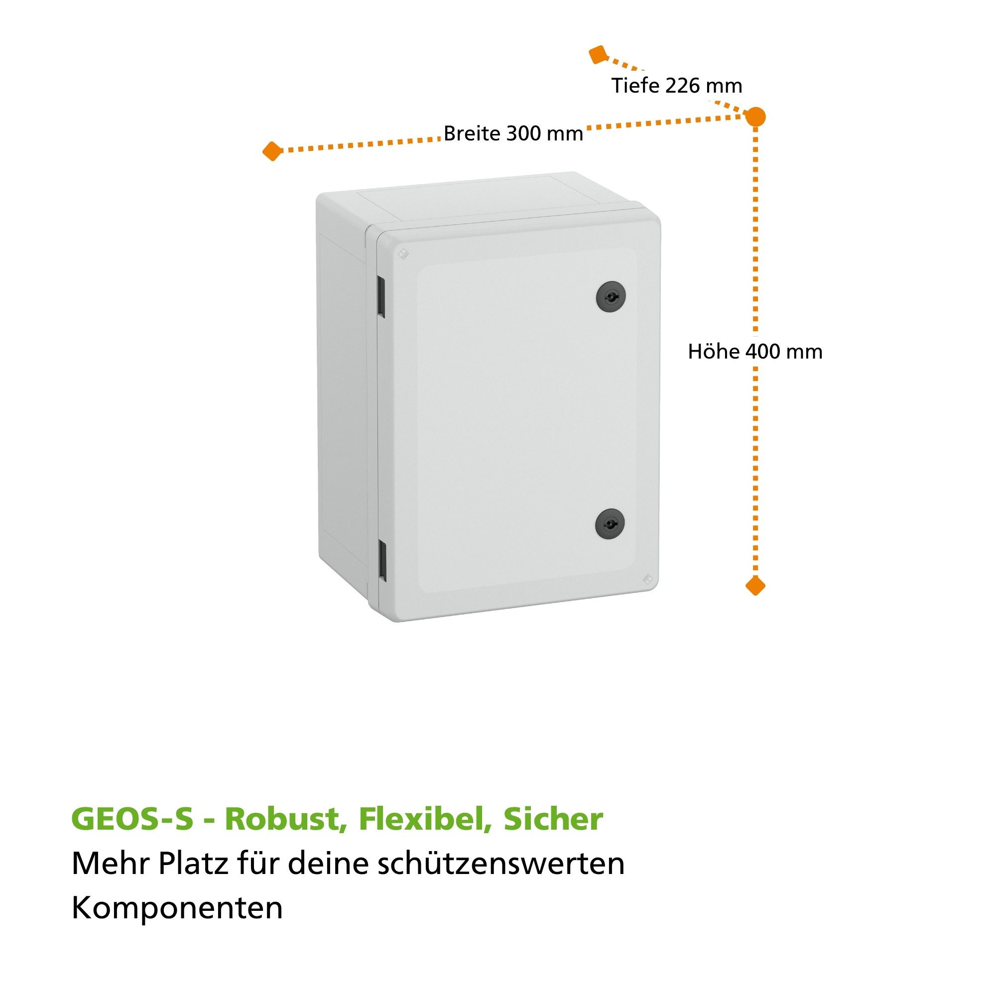 SPELSBERG Verteilerbox GEOS-S - Schaltschrank, Outdoorgehäuse, Industriegehäuse, robust, IP66/IP67/IP69, graue Tür, 300 x 400 x 226 mm