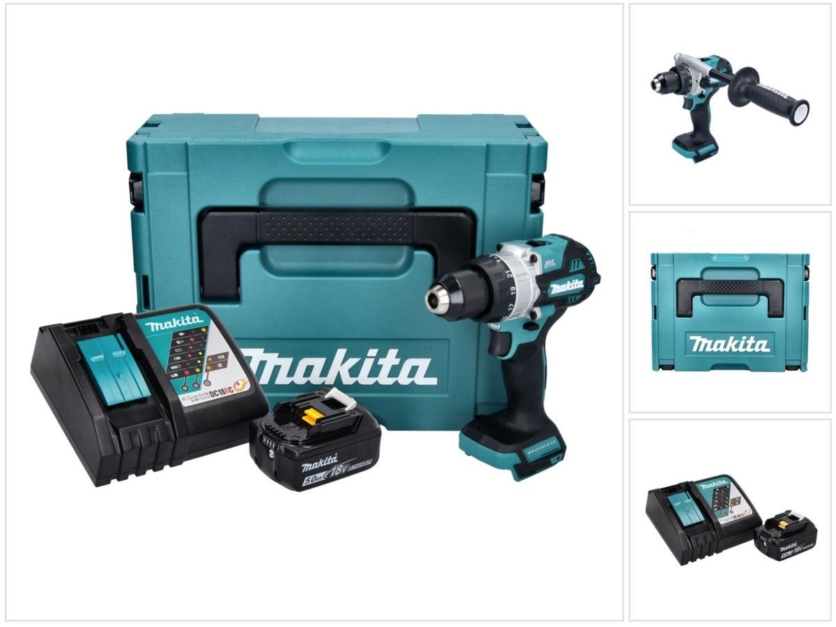 Makita Schlagbohrmaschine DHP 486 RT1J Akku Schlagbohrschrauber 18 V 130 Nm Brushless + 1x Akku