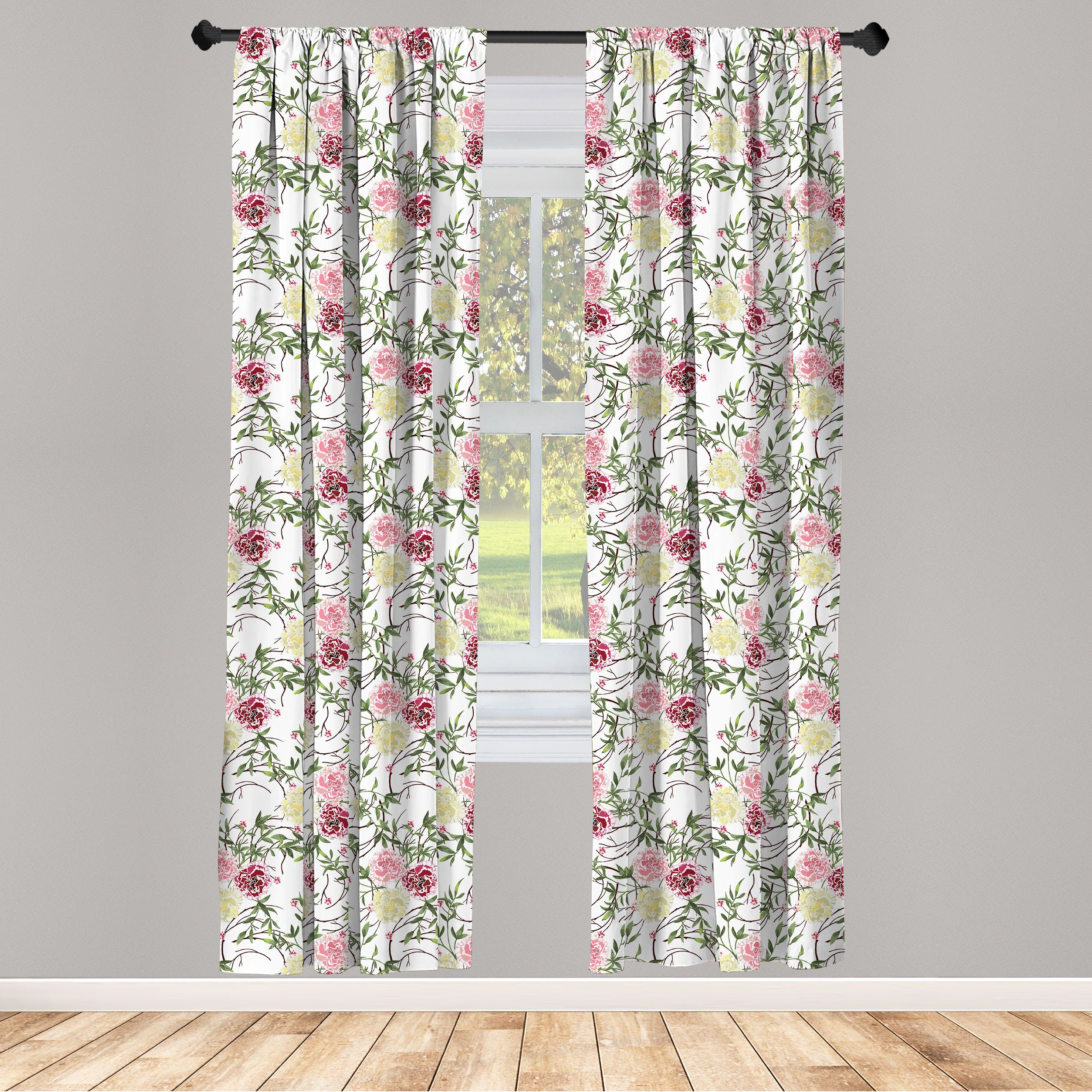 Gardine Vorhang für Wohnzimmer Schlafzimmer Dekor, Abakuhaus, Microfaser, Blumen Blumen und lange Zweige Kunst