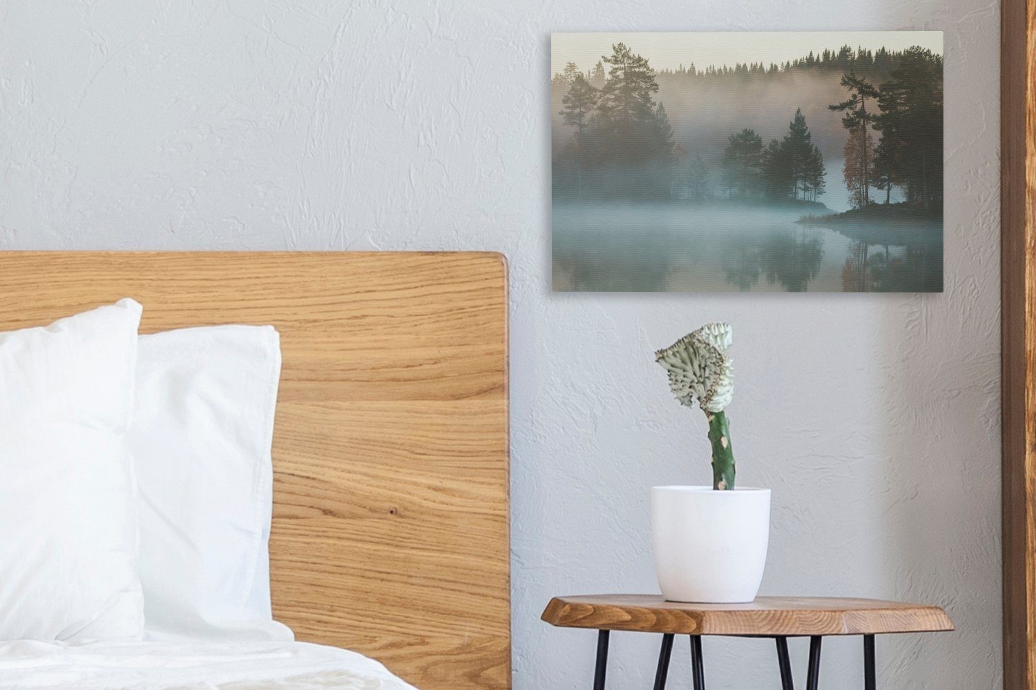 Leinwandbilder, Gewässern Wanddeko, von den OneMillionCanvasses® Aufhängefertig, cm Skandinavien, St), Wandbild über Norwegen Leinwandbild in 30x20 (1 Nebel