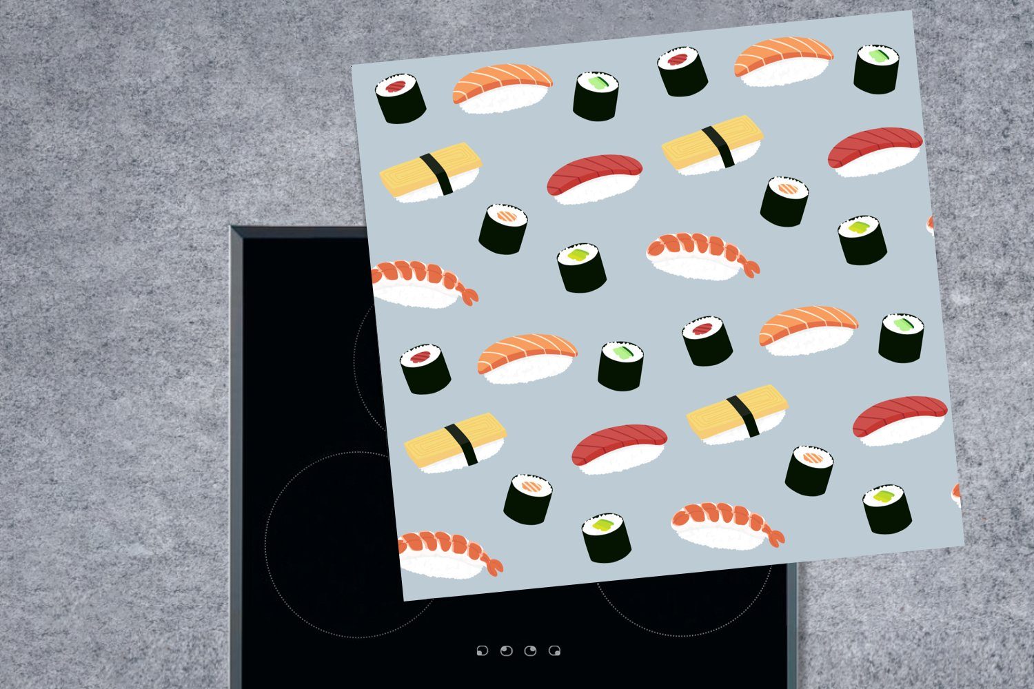 hellem tlg), Hintergrund, Herdblende-/Abdeckplatte küche Vinyl, für Ceranfeldabdeckung, auf Illustration (1 MuchoWow Arbeitsplatte 78x78 Sushi cm,