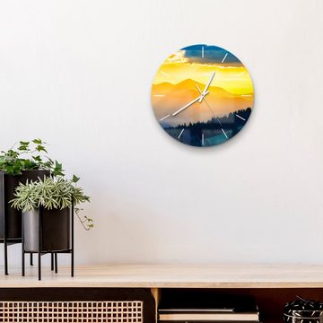 DEQORI Wanduhr 'Sonnenuntergang in Bergen' (Glas Glasuhr modern Wand Uhr Design Küchenuhr)