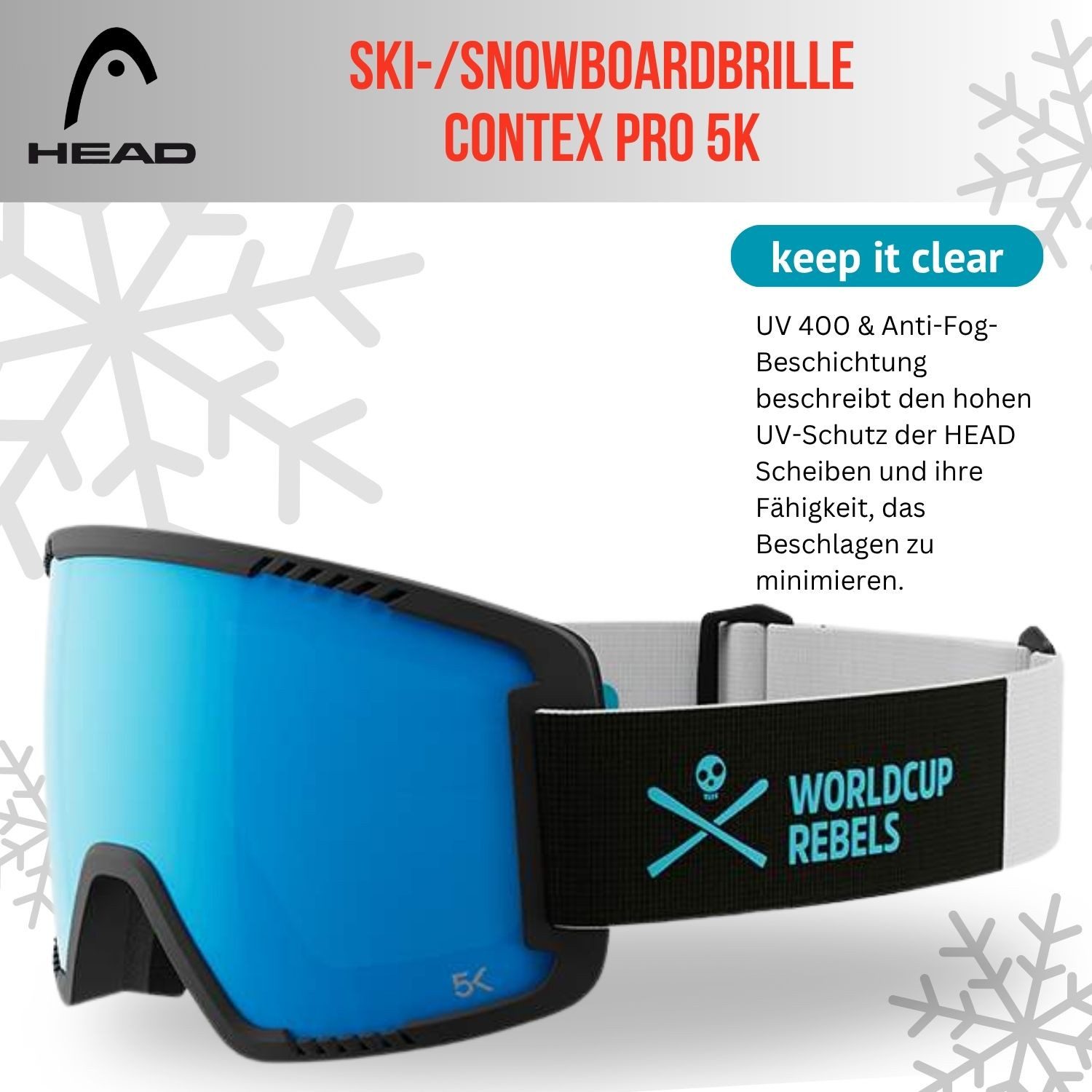 Head Skibrille, Contex Pro 5K Snowboardbrille Skibrille Größe L UV400 UV-Schutz