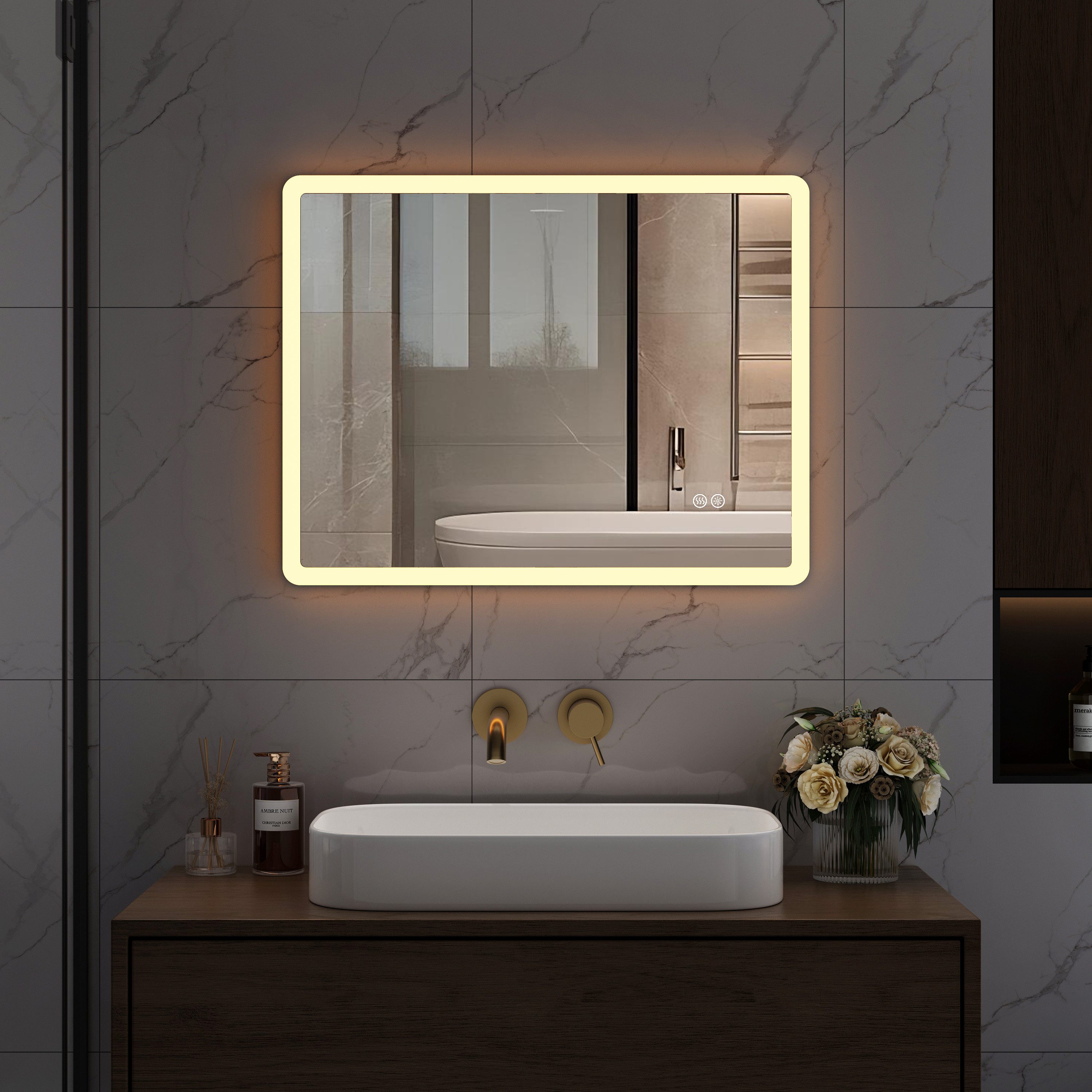 HOROW Badspiegel mit Beleuchtung LED Knopfschalter günstig online kaufen