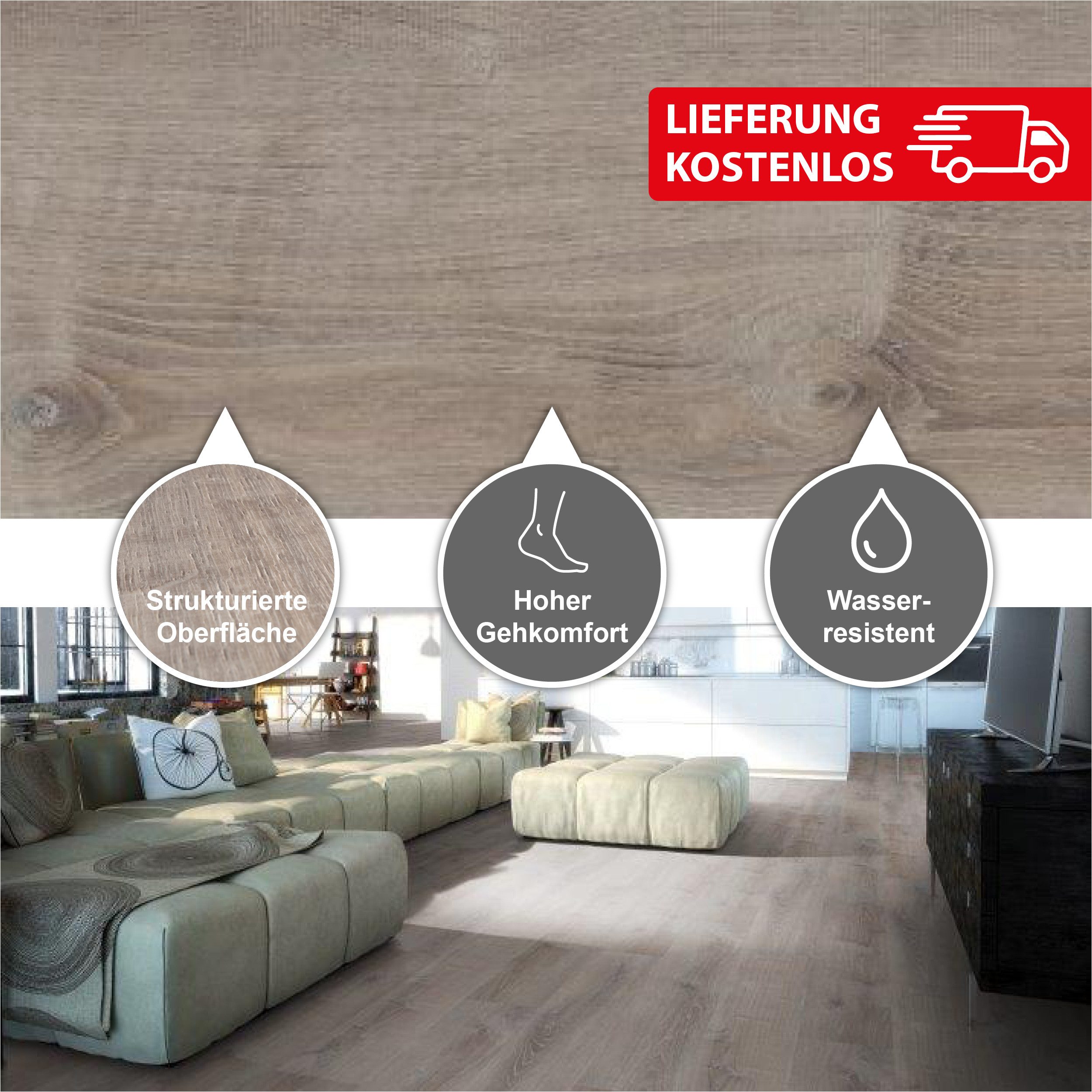STARCLIC Designboden 1210x220x5 mm Premium Klick-Vinylboden Eiche extra breit, Packung mit 1,86 qm, Versandkostenfreie Lieferung, Wasserfest, mit Klicksystem, starke Nutzschicht