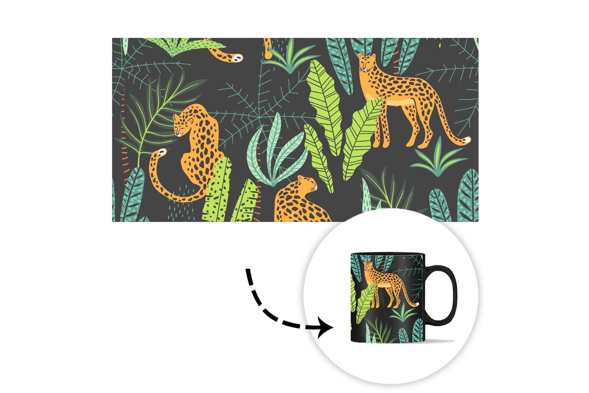 Kaffeetassen, Dschungel Zaubertasse, - Geschenk - Jungen - MuchoWow Farbwechsel, Muster Teetasse, Tasse Pflanzen, Keramik, - - Panther Mädchen