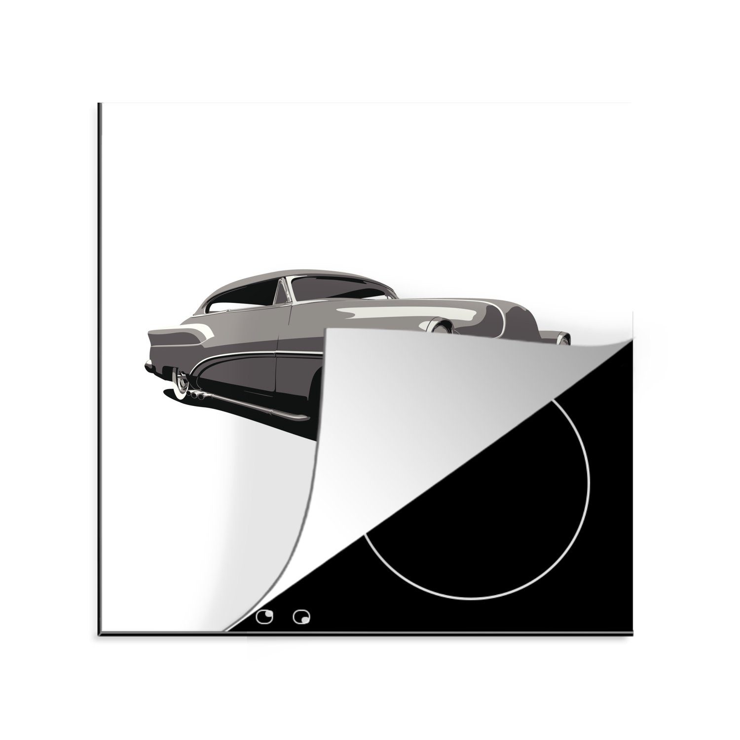 MuchoWow Herdblende-/Abdeckplatte küche für Schwarz Vinyl, - Weiß, tlg), cm, Auto Amerika 78x78 Ceranfeldabdeckung, (1 Arbeitsplatte - 