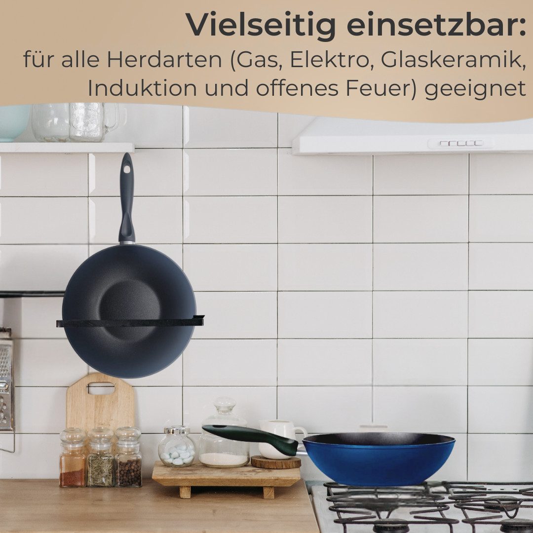 Riess Wok Riess Kelomat Wokpfanne blau 28 cm, geschmiedete Pfanne, mit Antihaftbeschichtung