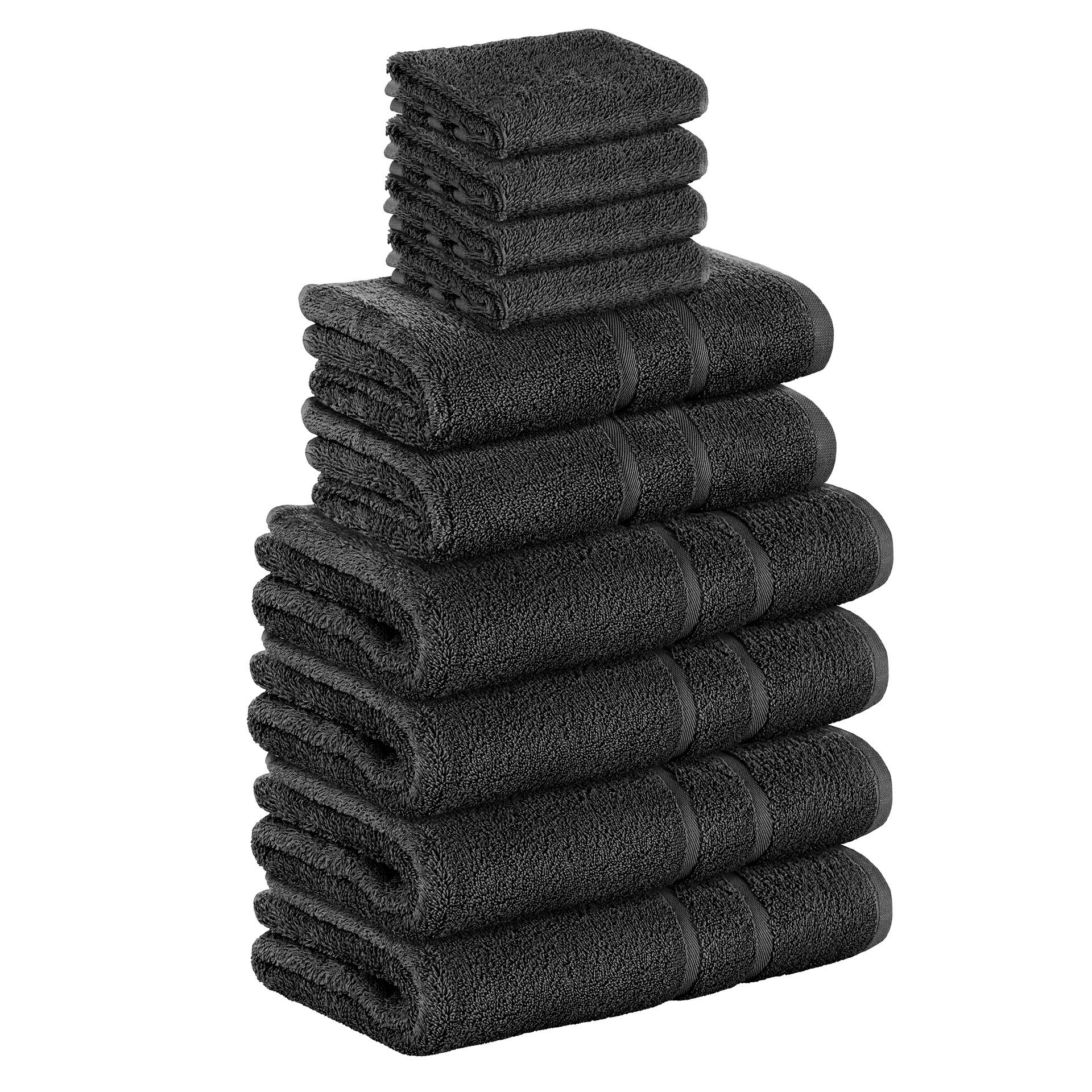 StickandShine Handtuch Set 4x Gästehandtuch 2x Handtücher 4x Duschtücher als SET in verschiedenen Farben (10 Teilig) 100% Baumwolle 500 GSM Frottee 10er Handtuch Pack, 100% Baumwolle 500 GSM Schwarz | Handtuch-Sets