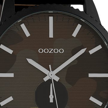 OOZOO Quarzuhr Oozoo Unisex Armbanduhr Timepieces Analog, Herren, Damenuhr rund, extra groß (ca. 48mm) Lederarmband schwarz