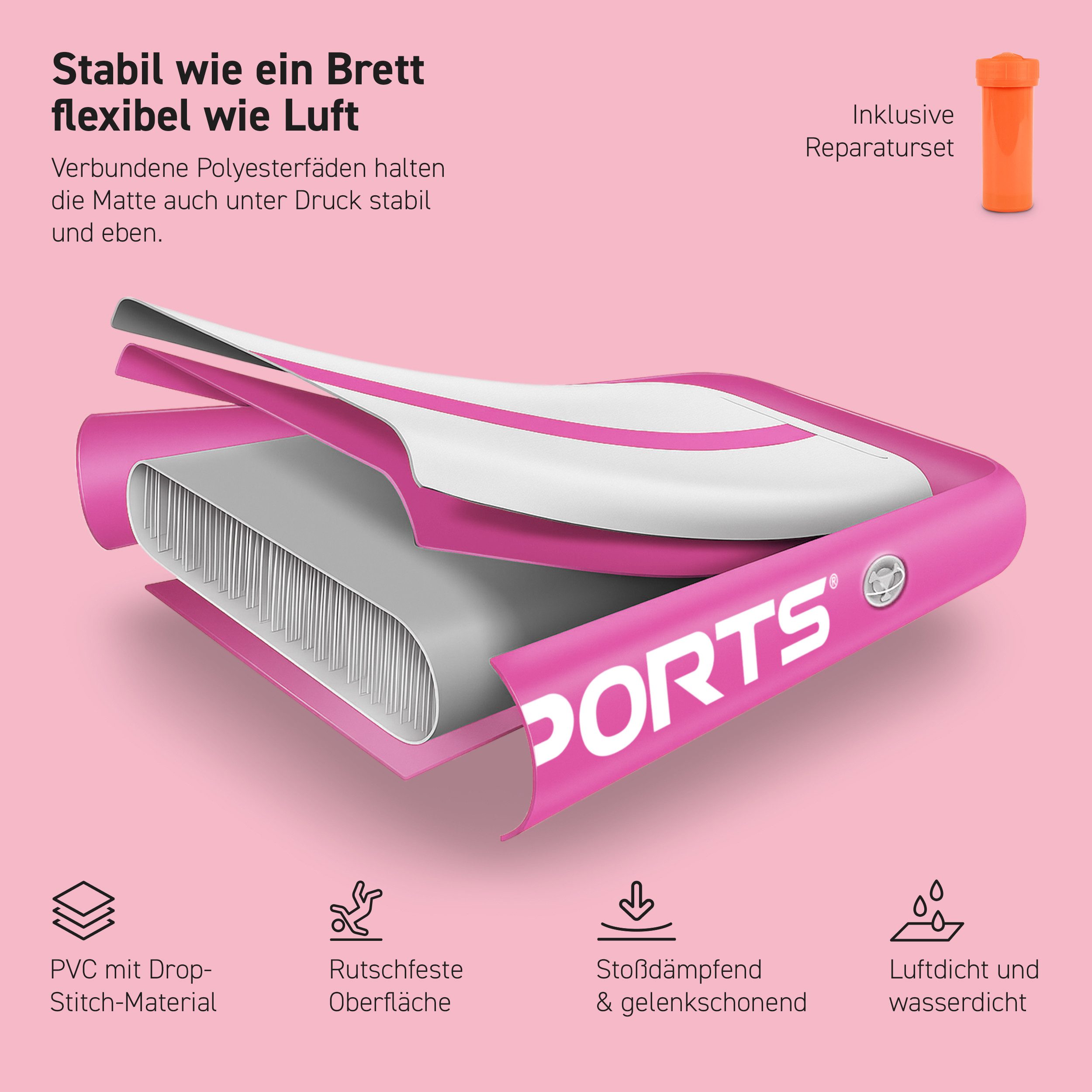 MSports® Turnmatte Air Track Matte 10 cm – aufblasbare Gymnastik‑ & Tumbling Matte