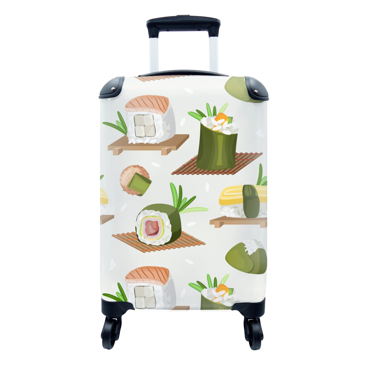 MuchoWow Handgepäckkoffer Sushi - Muster - Lebensmittel, 4 Rollen, Reisetasche mit rollen, Handgepäck für Ferien, Trolley, Reisekoffer